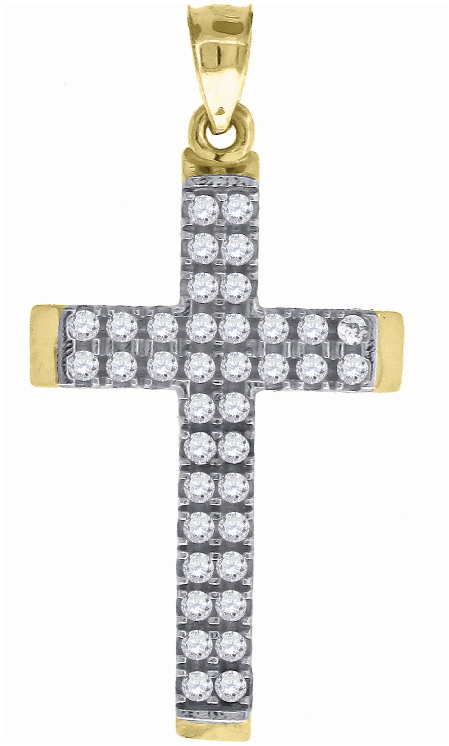 14K Gold Womens Two-Tone Diamond-Cut Cross Ht:32.3Mm Religious Pendant Charm