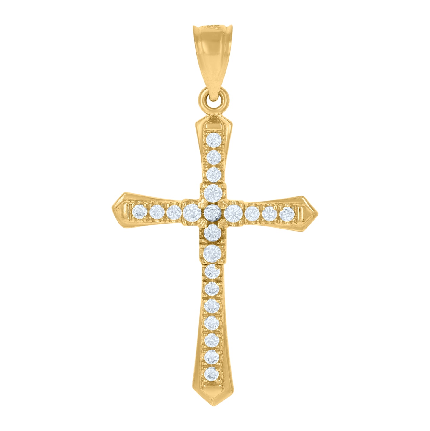 14K Gold Womens Two-Tone Cubic-Zirconia Cross Ht:33.5Mm Religious Pendant Charm