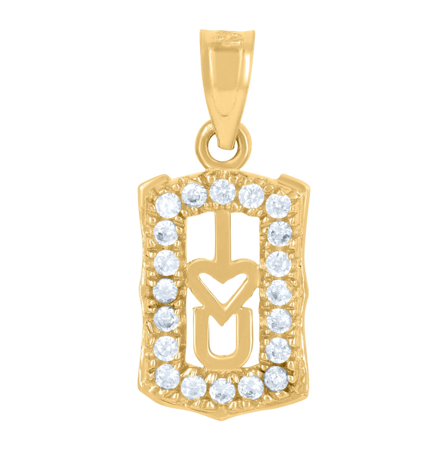 14K Gold Unisex Two-Tone Cubic-Zirconia I Love You Ht:19.2Mm Pendant Charm