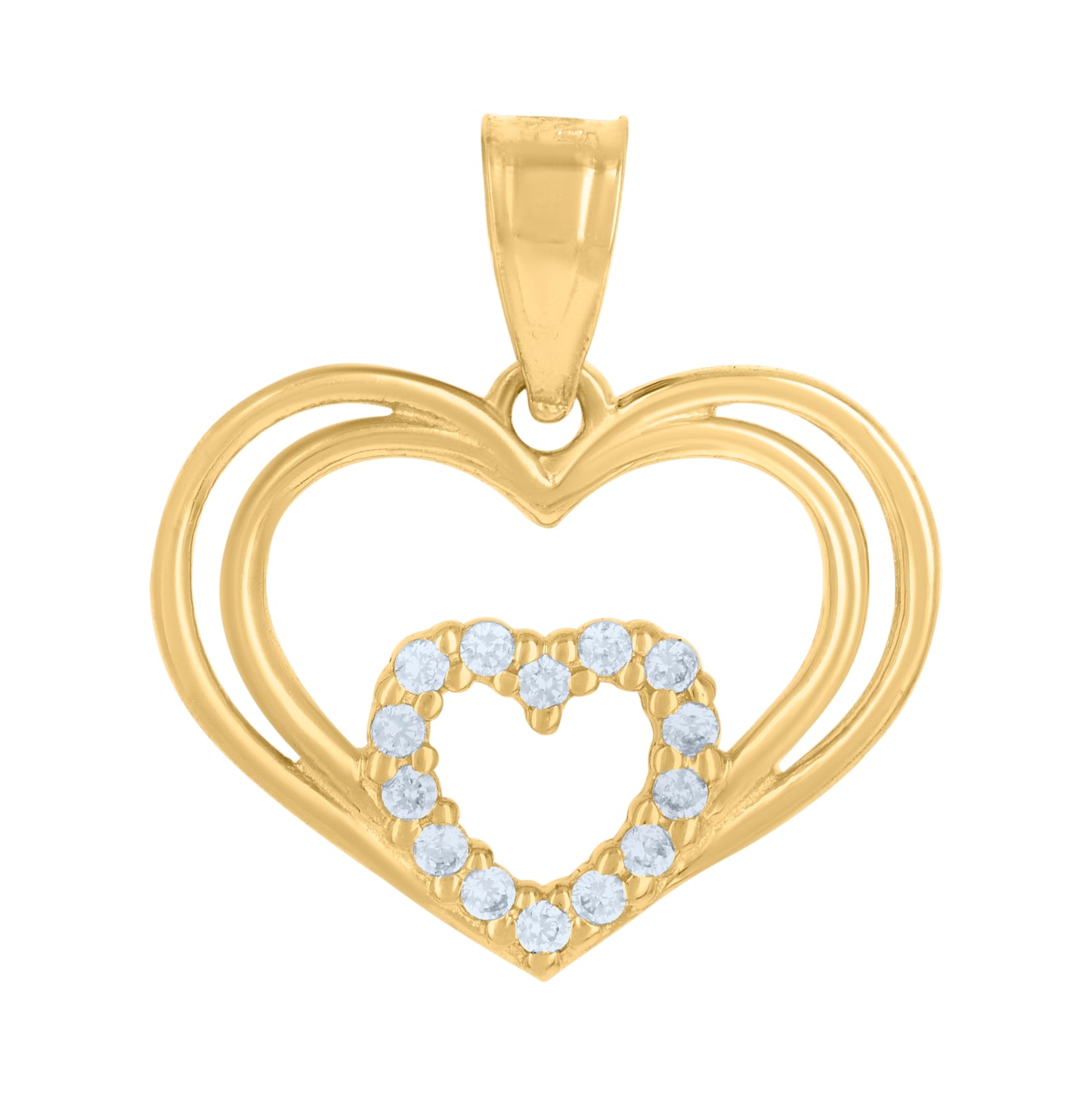 14K Two-Tone Gold Womens Cubic-Zirconia Heart Ht:16.3Mm Pendant Charm
