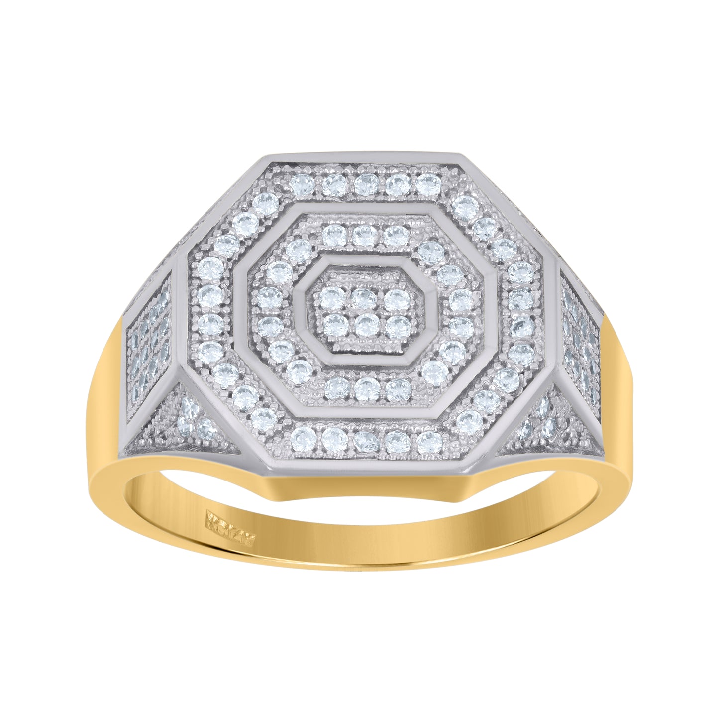 14K Two-Tone Gold Mens Cubic Zirconia Cluster Ring