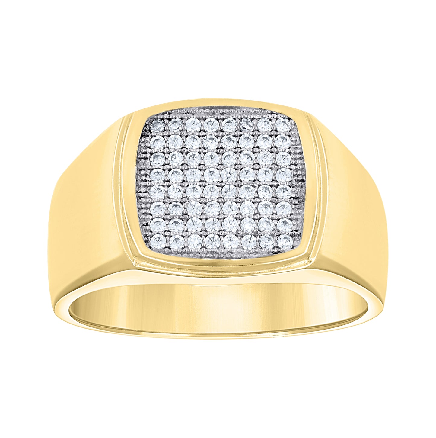 14K Gold Mens Two-Tone Cubic-Zirconia Square Head Ring Band