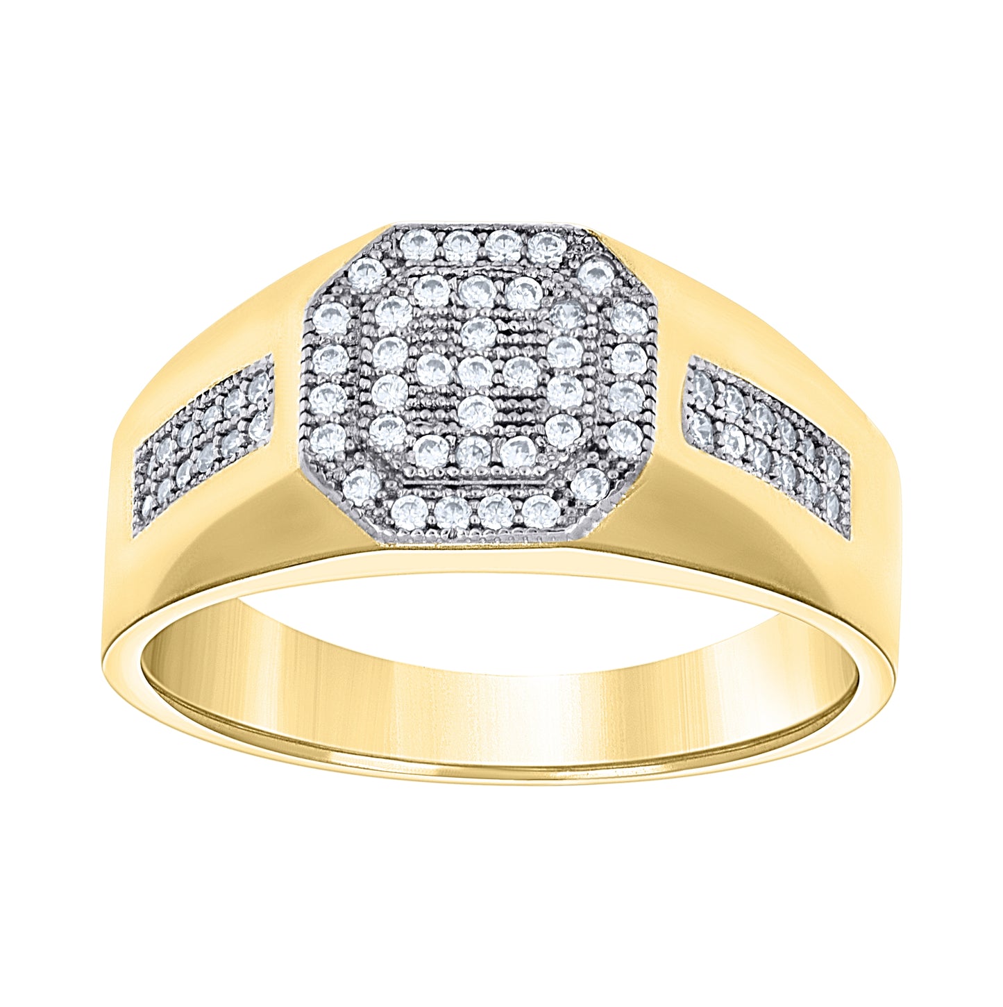 14K Two-Tone Gold Mens Cubic Zirconia Cluster Engagement Ring