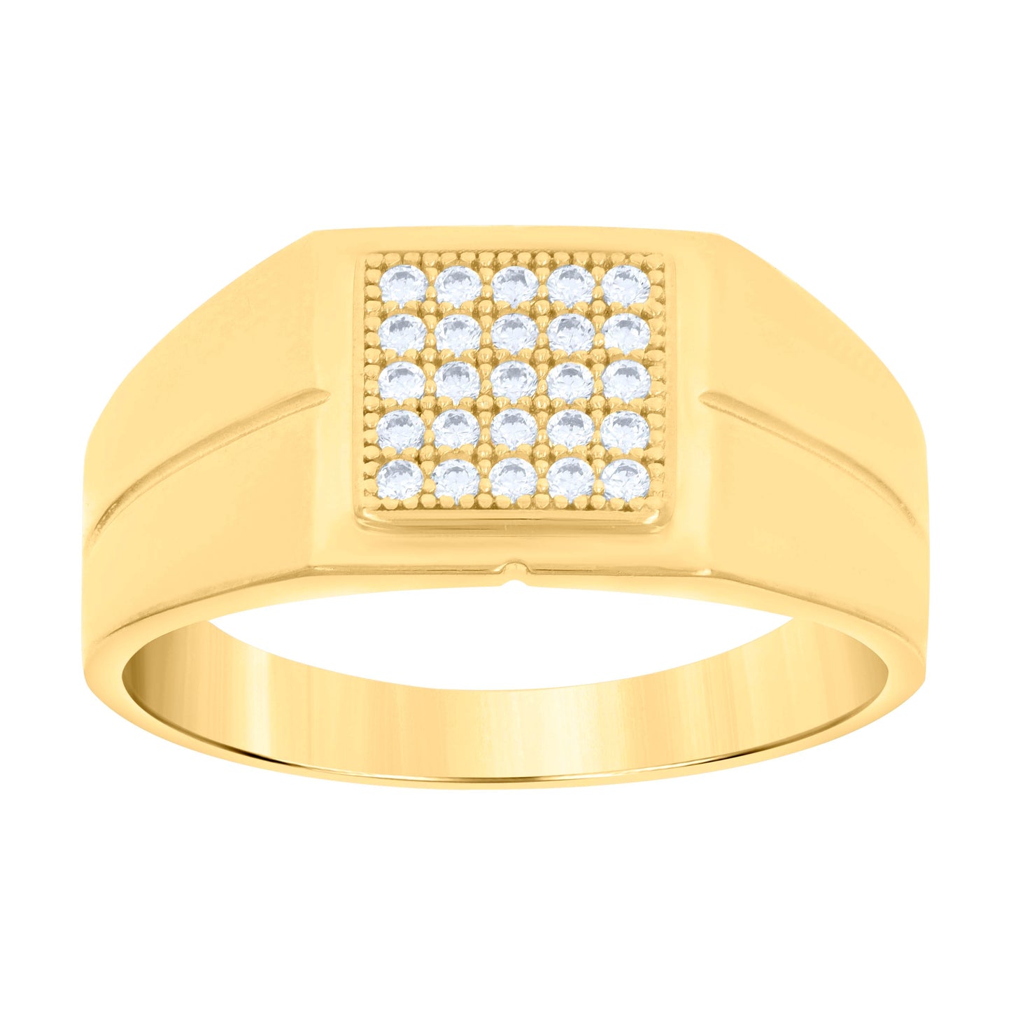 14K Two-Tone Gold Mens Cubic Zirconia Cluster Square Head Engagement Ring