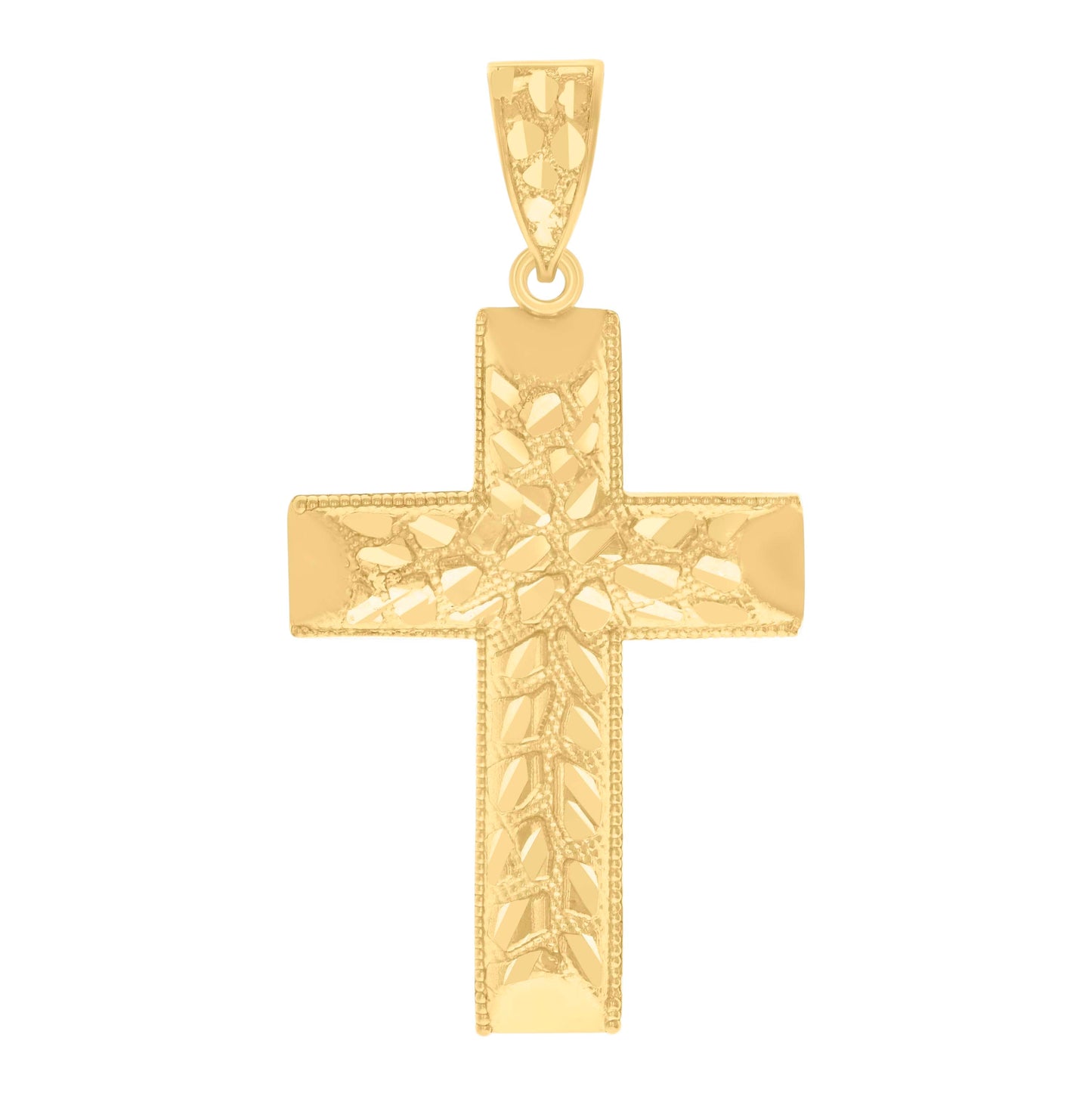 14K Yellow Gold Womens Diamond-Cut Nugget Cross Ht:57.8Mm Religious Pendant Charm