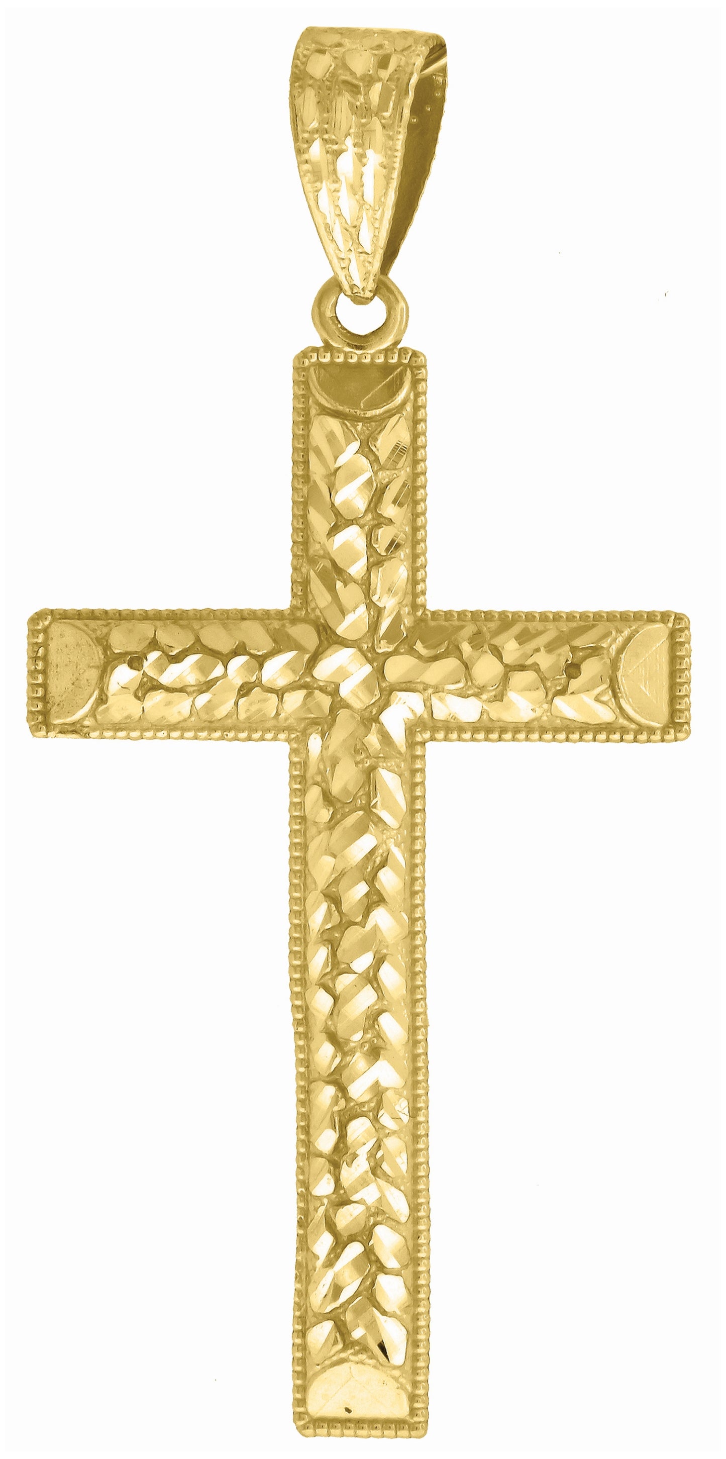 14K Yellow Gold Womens Diamond-Cut Nugget Cross Ht:68Mm Religious Pendant Charm