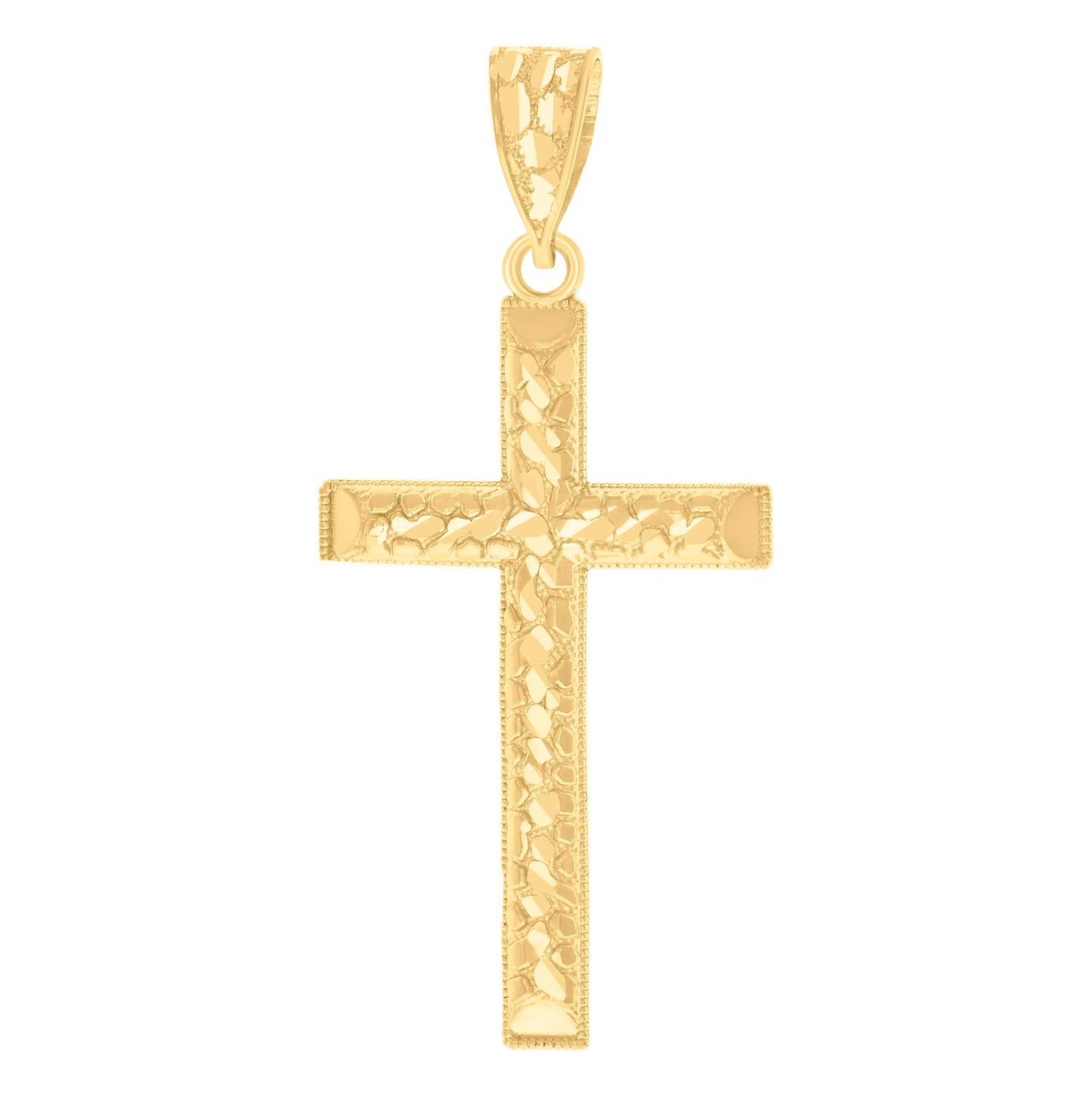 14K Yellow Gold Womens Diamond-Cut Nugget Cross Ht:60.4Mm Religious Pendant Charm