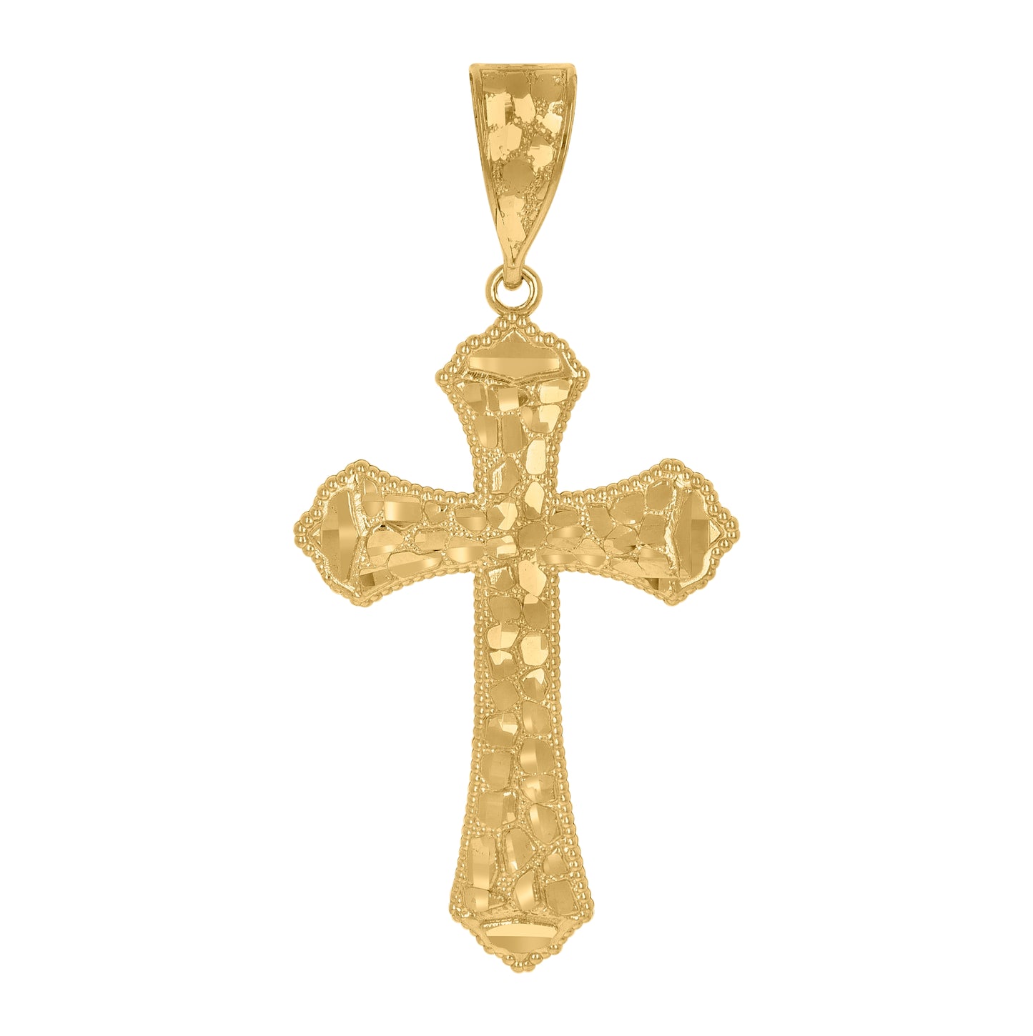 14K Yellow Gold Womens Diamond-Cut Nugget Cross Ht:55.5Mm Religious Pendant Charm