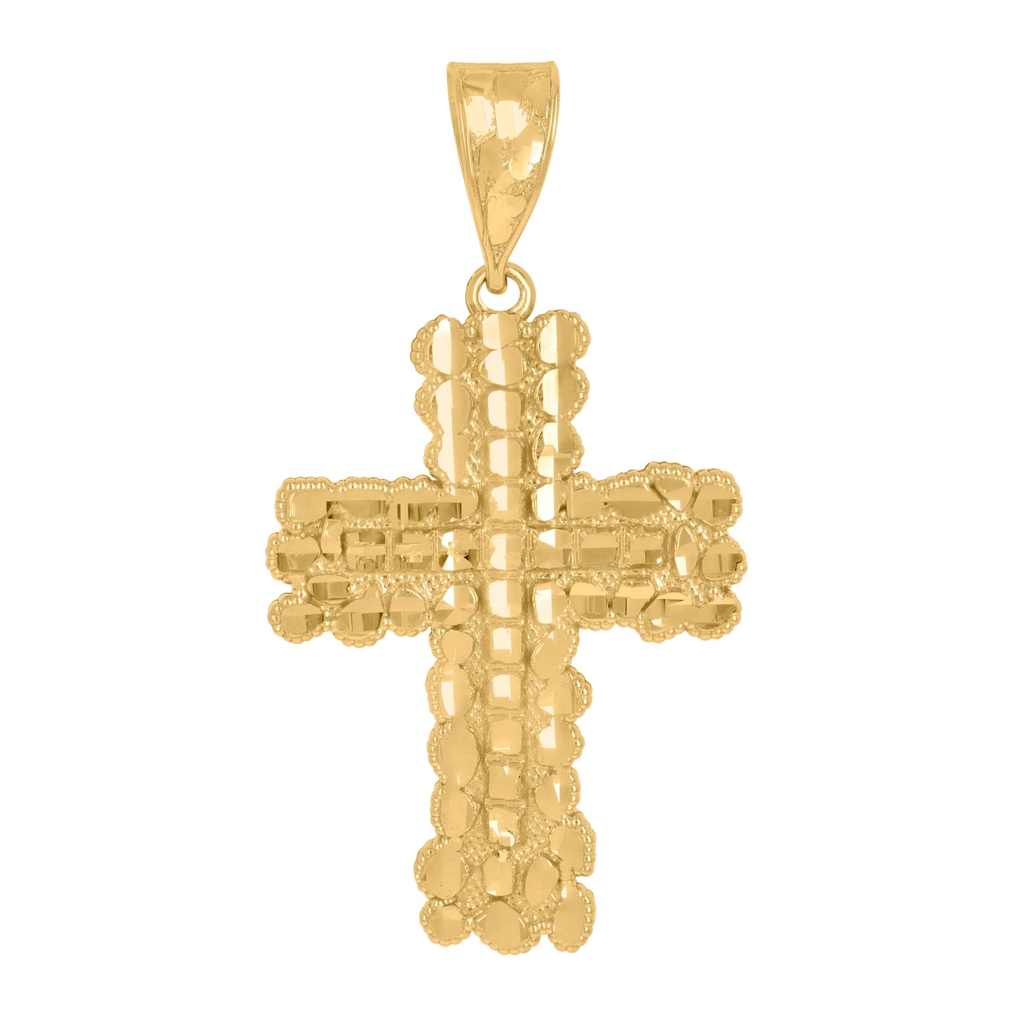 14K Yellow Gold Womens Diamond-Cut Nugget Cross Ht:16.4Mm Religious Pendant Charm