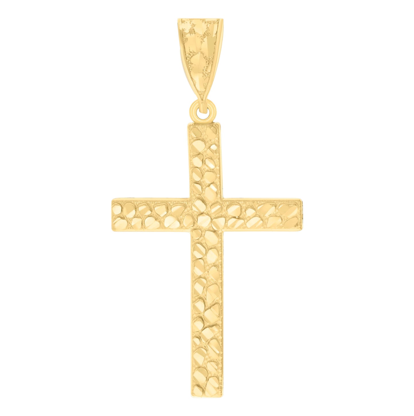 14K Yellow Gold Womens Diamond-Cut Nugget Cross Ht:53.5Mm Religious Pendant Charm
