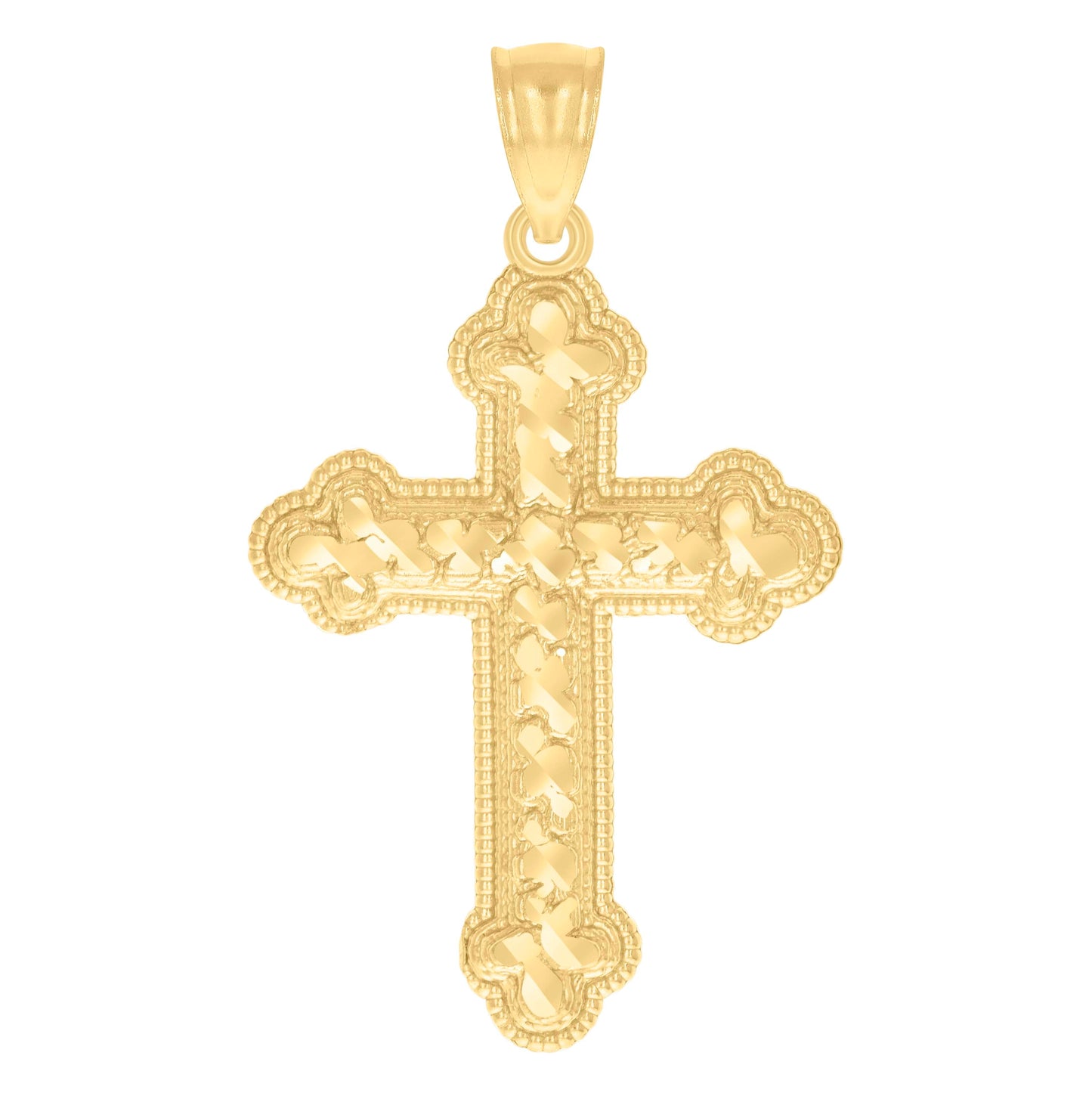 14K Yellow Gold Womens Diamond-Cut Nugget Cross Ht:40Mm Religious Pendant Charm