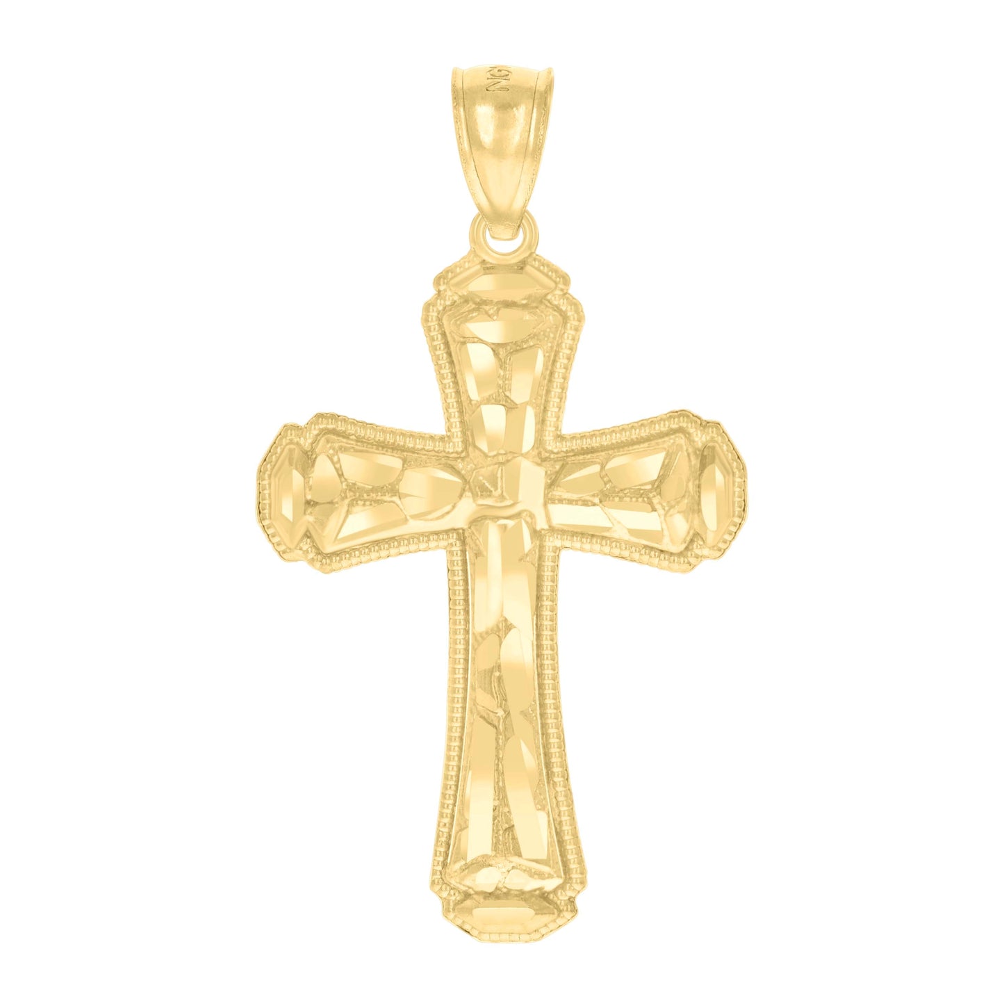 14K Gold Womens Yellow Diamond-Cut Nugget Cross Ht:39.6Mm Religious Pendant Charm