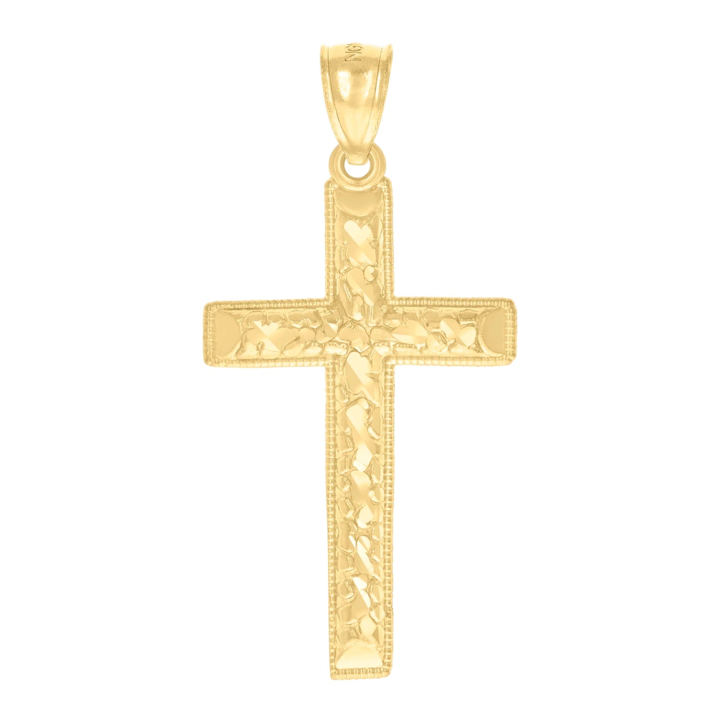 14K Yellow Gold Womens Diamond-Cut Textured Cross Religious Charm Pendant