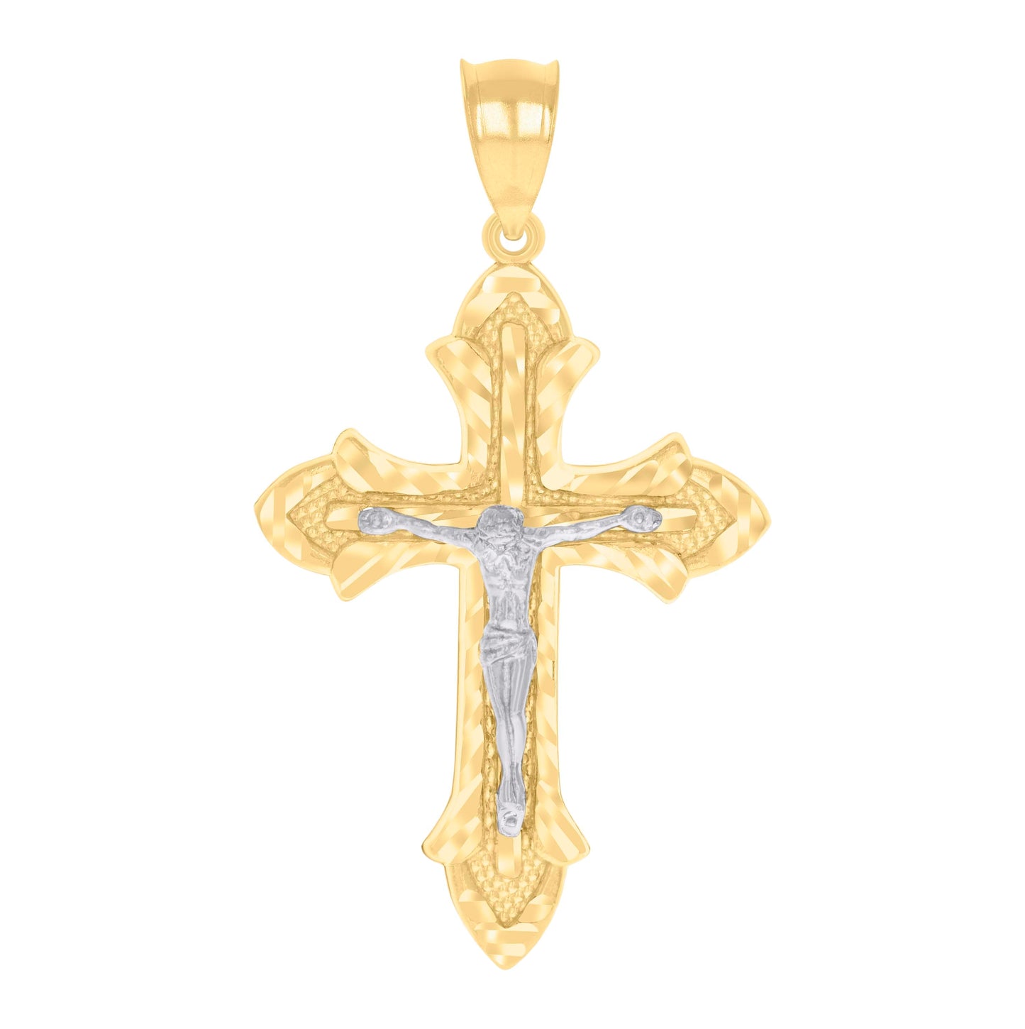 14K Gold Womens Two-Tone Diamond-Cut Cross Crucifix Jesus Ht:58.2Mm Pendant Charm