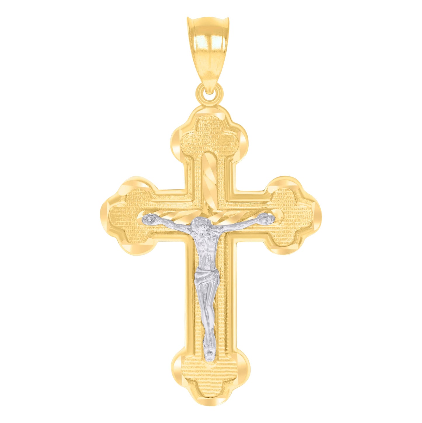 14K Gold Womens Two-Tone Diamond-Cut Cross Crucifix Jesus Ht:54.3Mm Pendant Charm