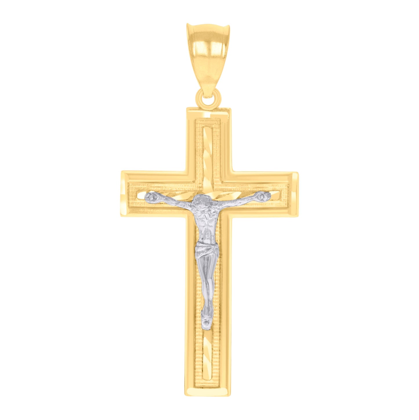 14K Gold Womens Two-Tone Diamond-Cut Cross Crucifix Jesus Ht:55.4Mm Pendant Charm