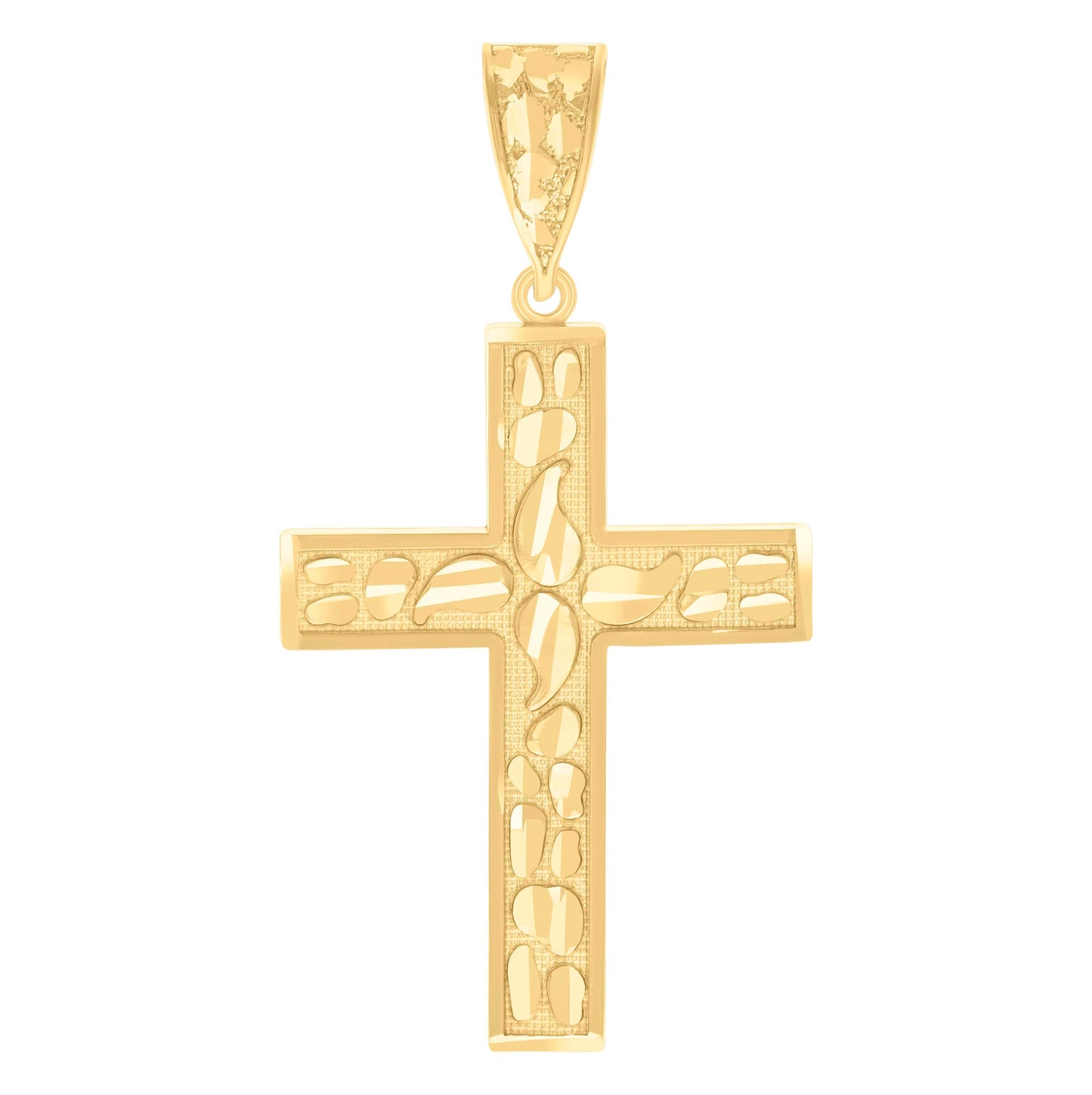 14K Yellow Gold Womens Nugget Cross Ht:52.2Mm Religious Pendant Charm