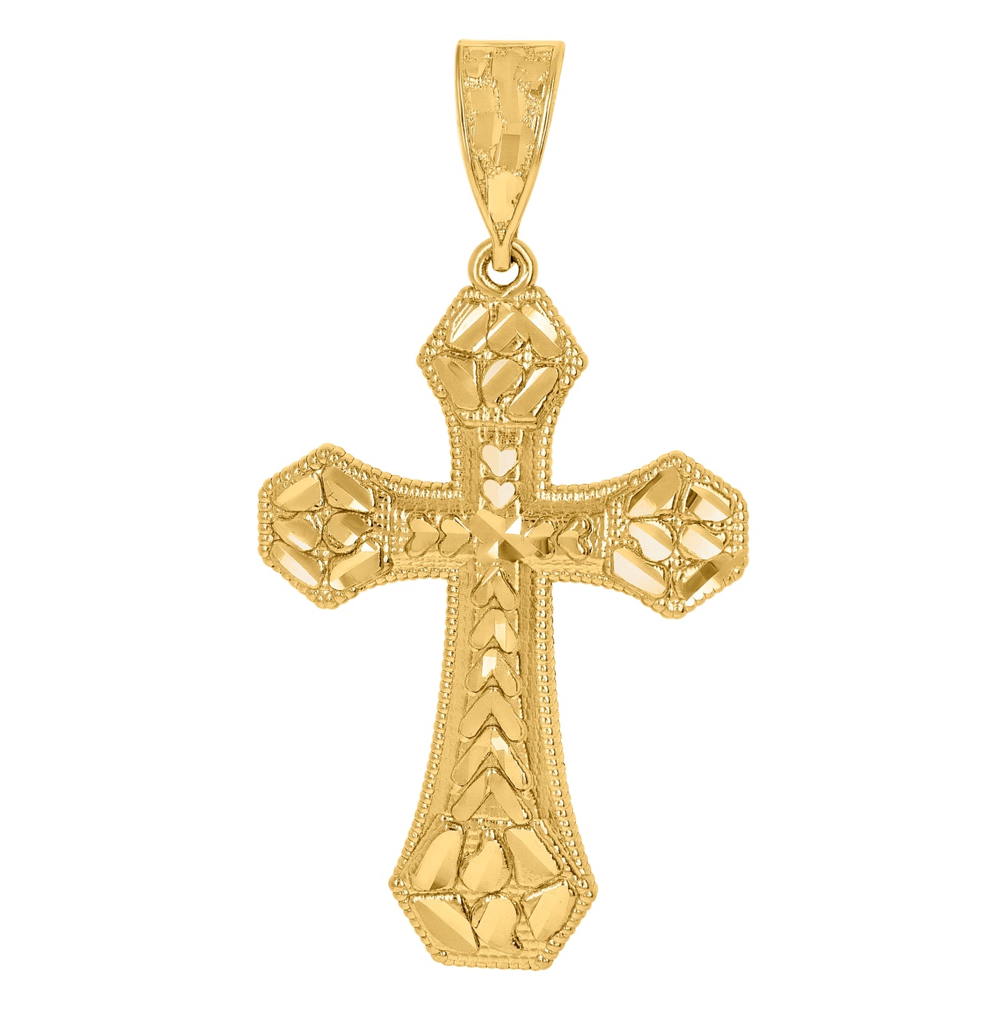 14K Yellow Gold Womens Nugget Cross Ht:56.9Mm Religious Pendant Charm