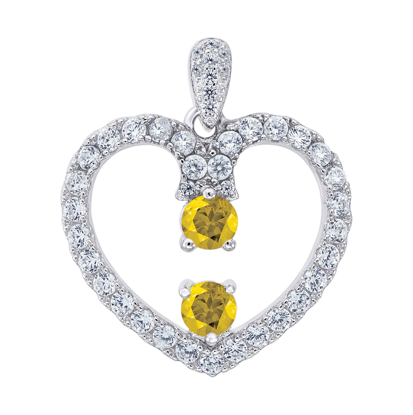 Sterling Silver Womens Yellow White Cubic-Zirconia Heart Charm Pendant
