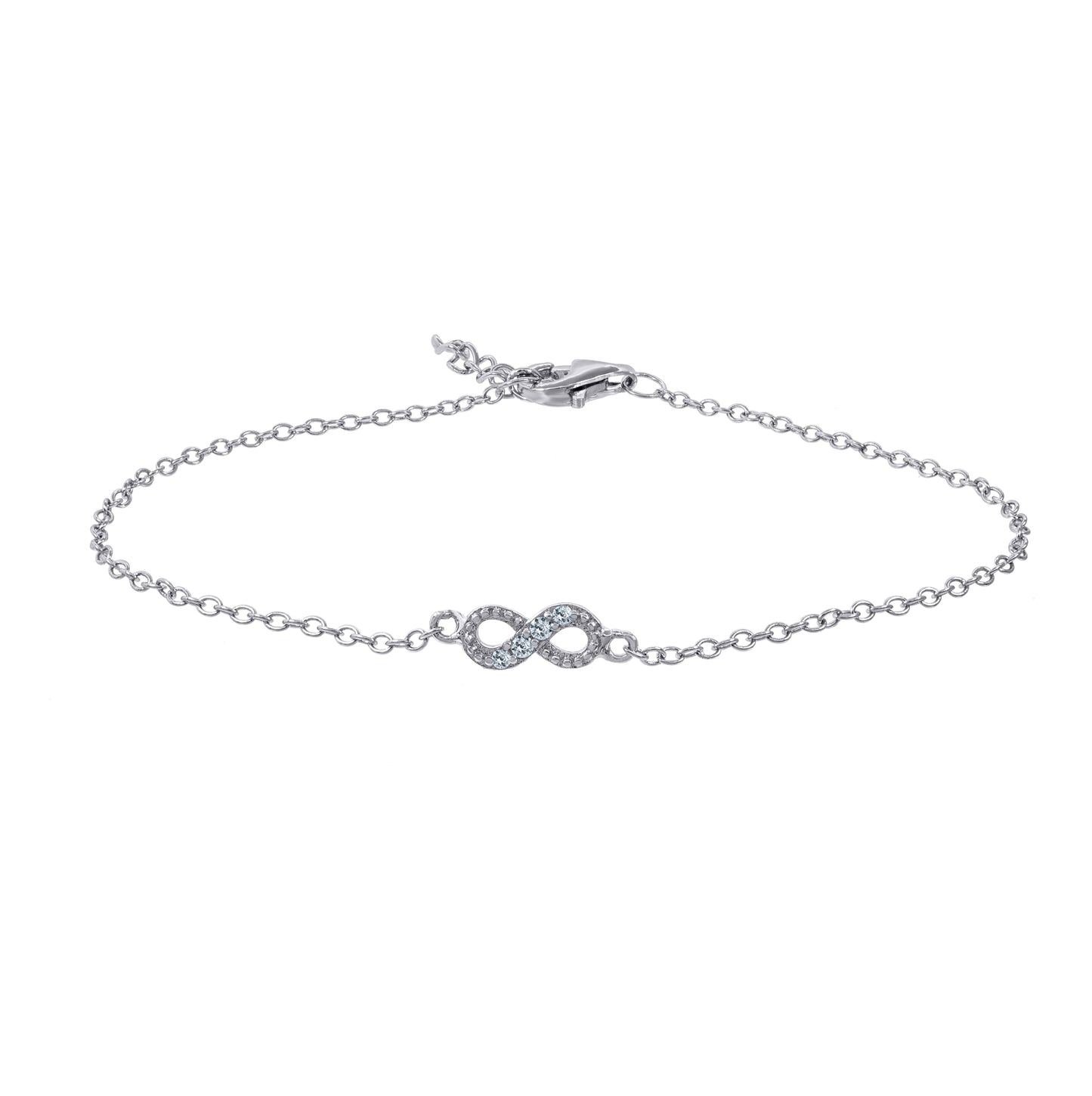 Sterling Silver Women Cubic Zirconia Rolo Link Infinity Necklace