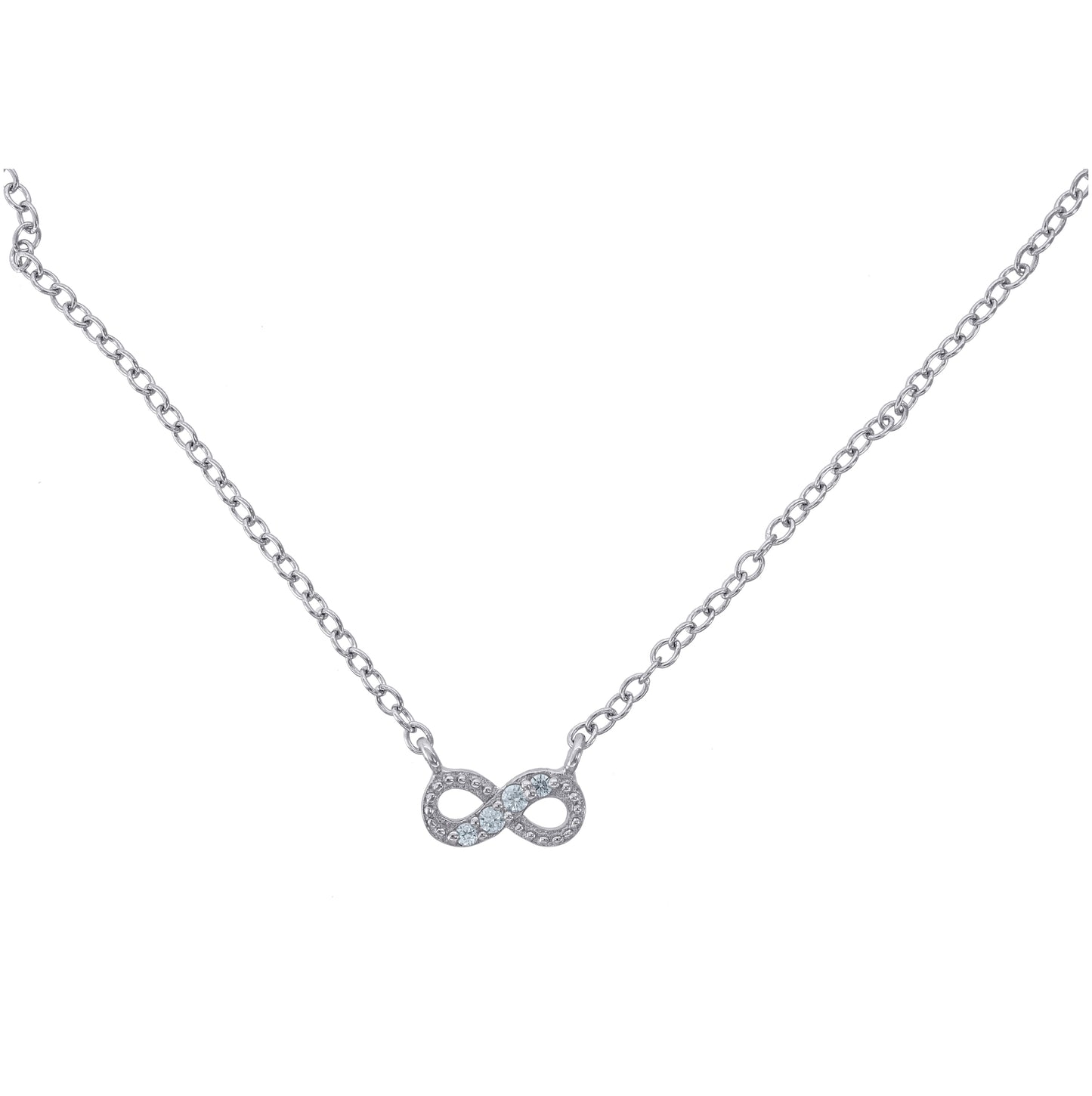 Sterling Silver Women Cubic Zirconia Rolo Link Infinity Necklace