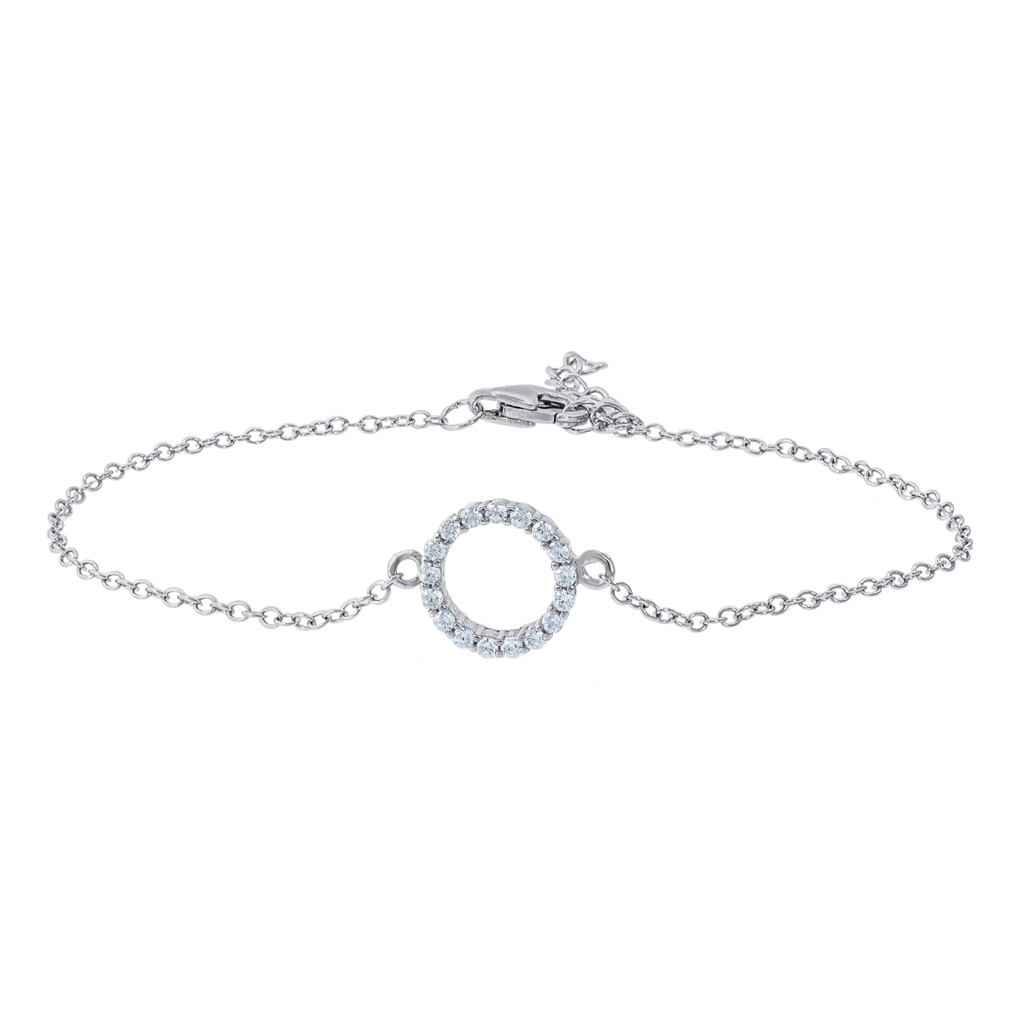 Sterling Silver Women Cubic Zirconia Open Circle Stud Earrings Necklace Bracelet Set