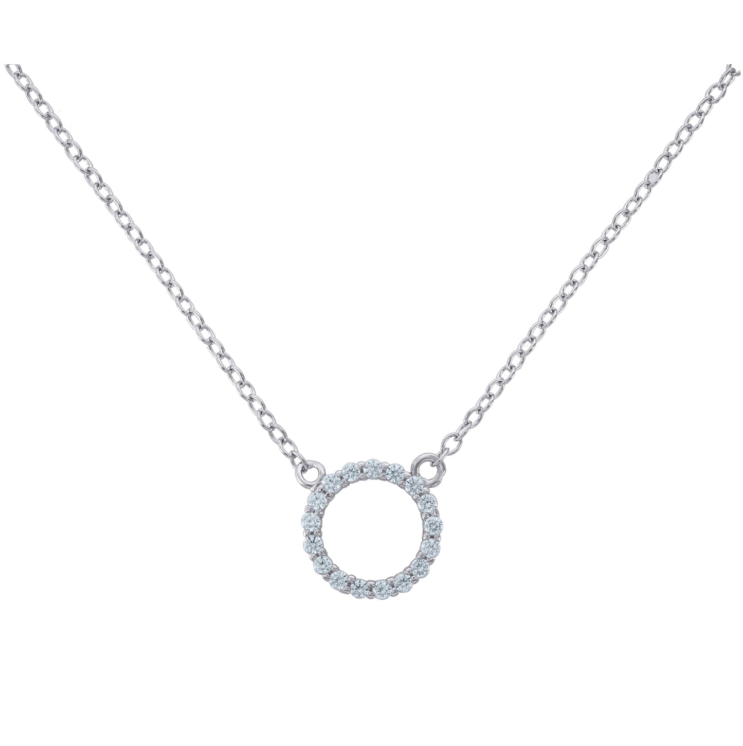 Sterling Silver Women Cubic Zirconia Open Circle Stud Earrings Necklace Bracelet Set