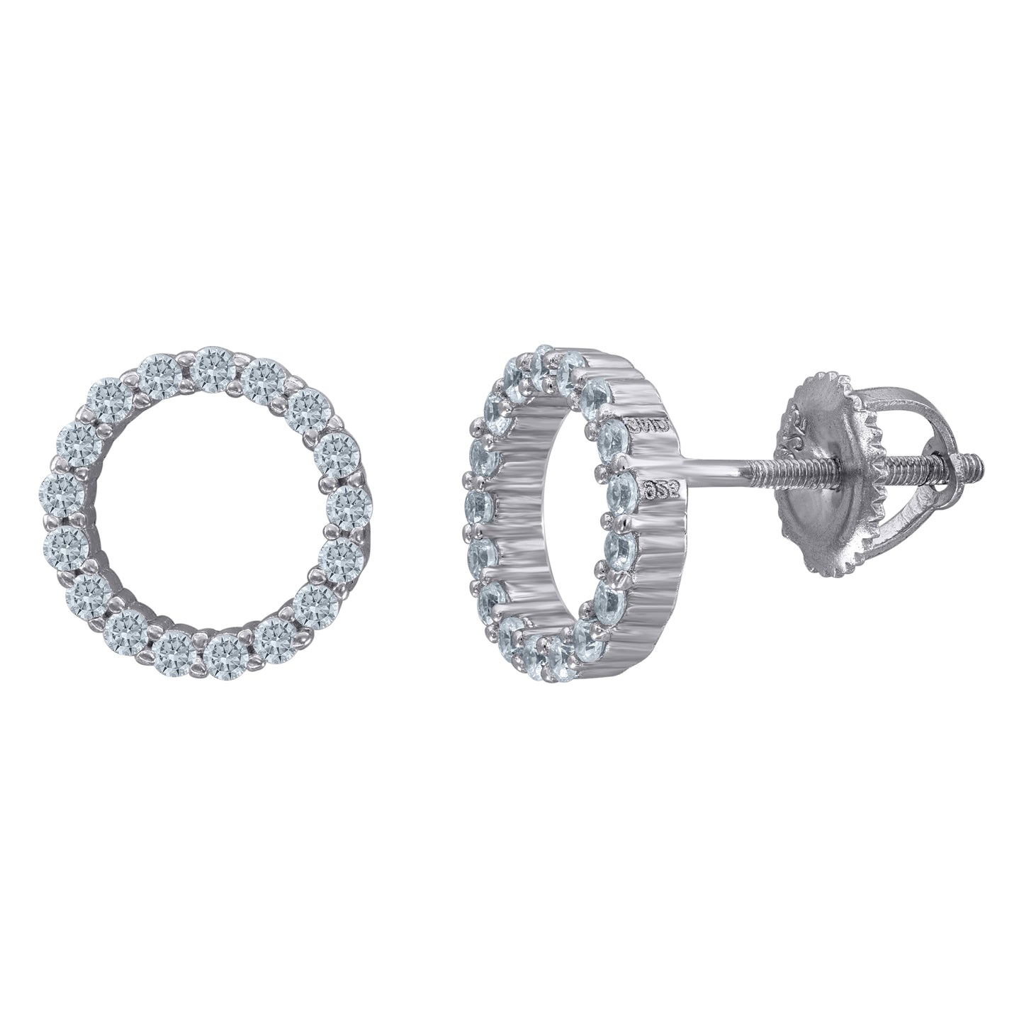 Sterling Silver Women Cubic Zirconia Open Circle Stud Earrings Necklace Bracelet Set