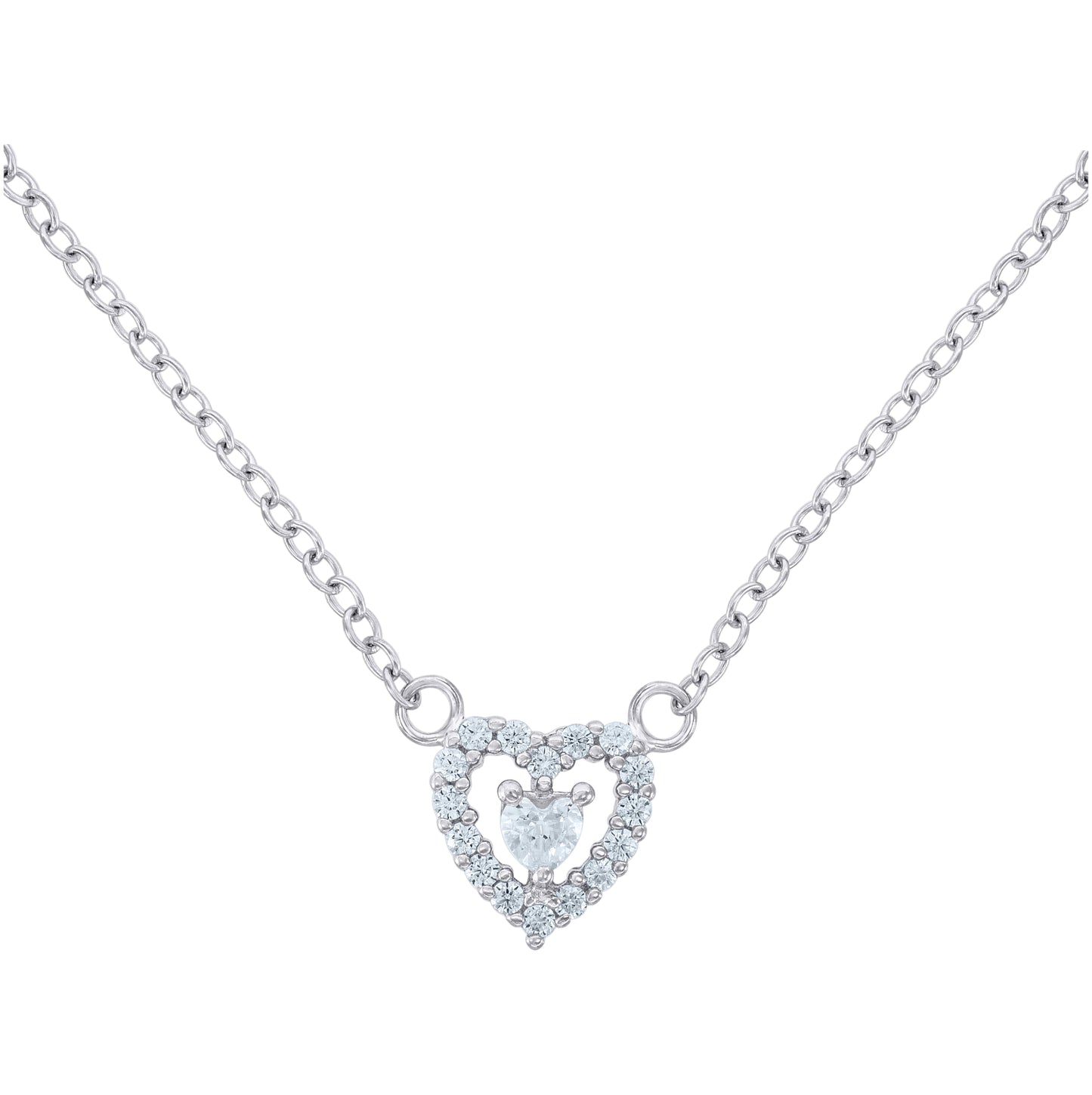 Sterling Silver Women Cubic Zirconia Heart Stud Earrings Necklace Bracelet Set