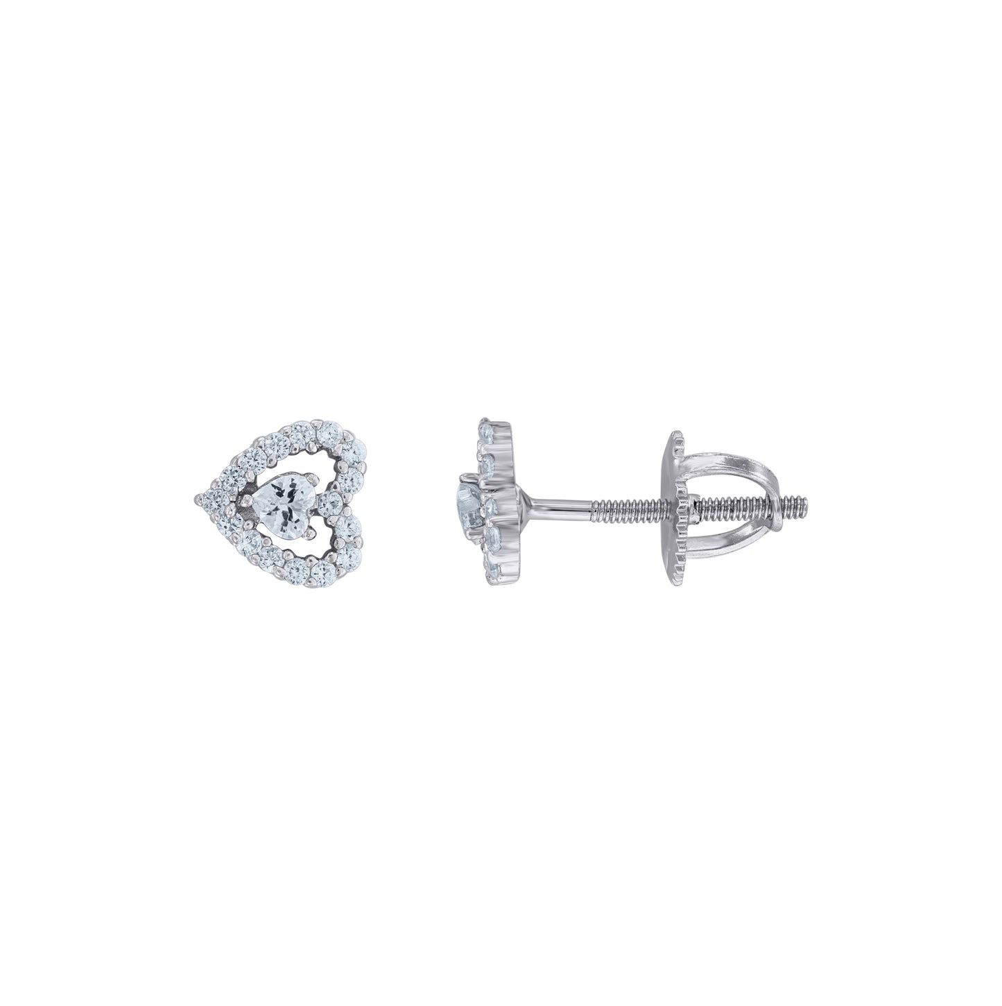Sterling Silver Women Cubic Zirconia Heart Stud Earrings Necklace Bracelet Set