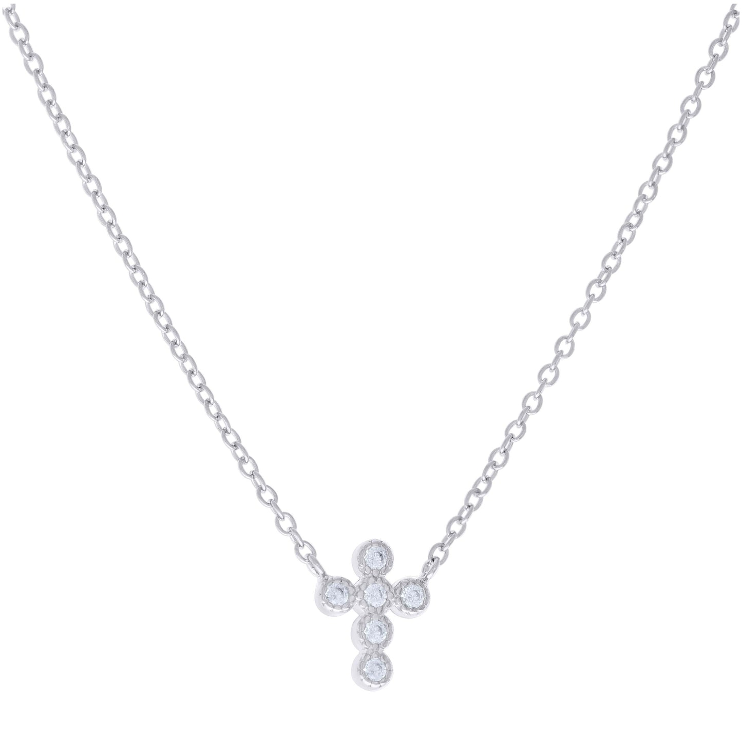 Sterling Silver Women Cubic Zirconia Cross Earrings Necklace Set