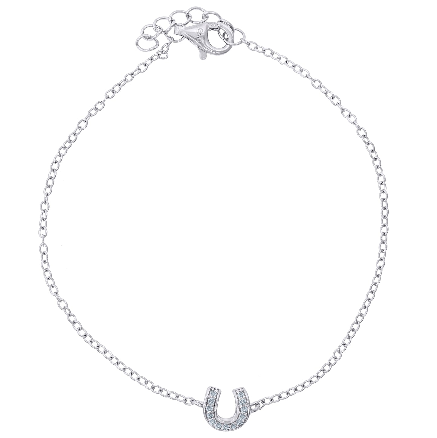 Sterling Silver Womens Cubic Zirconia Rolo Link Horseshoe Necklace