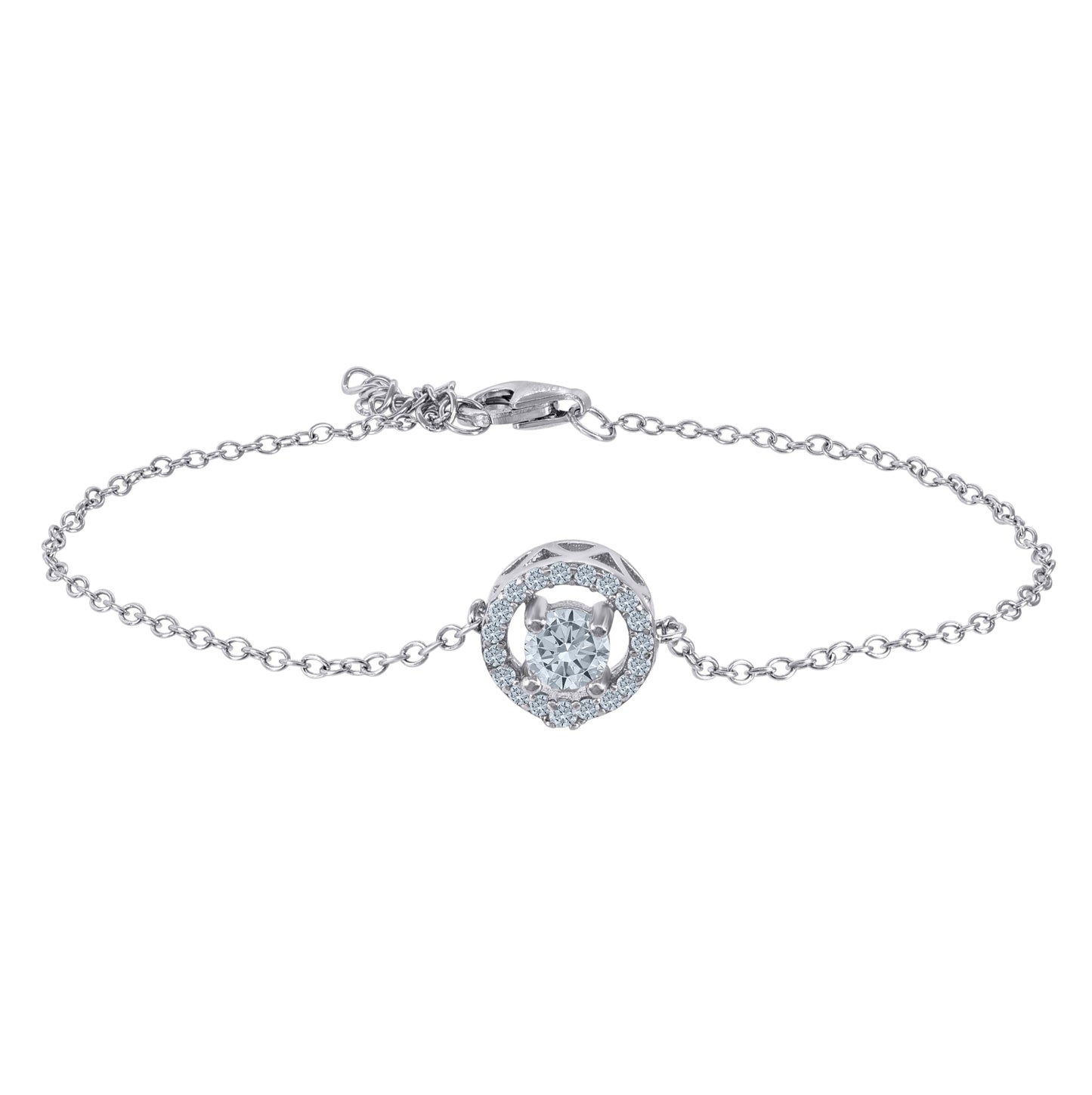 Sterling Silver Women Cubic Zirconia Halo Stud Earrings Necklace Bracelet Set