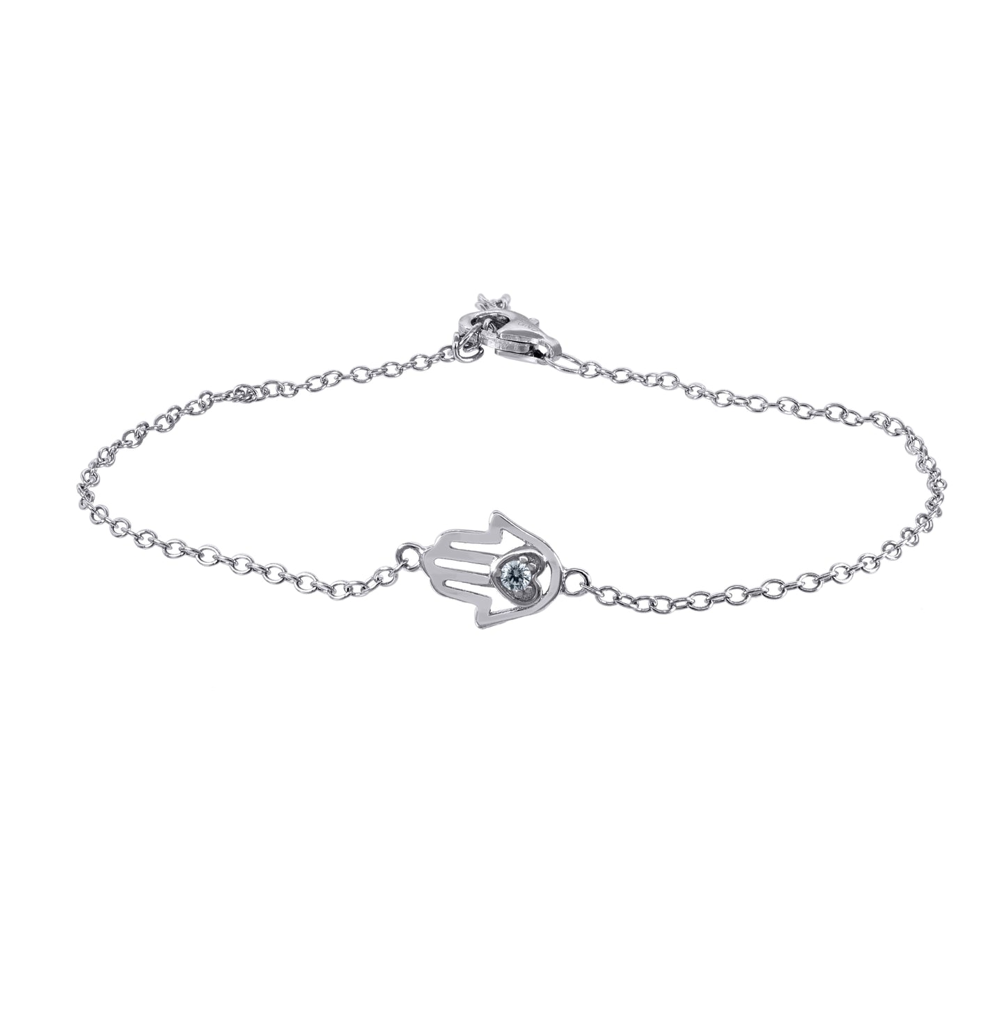 Sterling Silver Women Cubic Zirconia Hamsa Stud Earrings Necklace Bracelet Set
