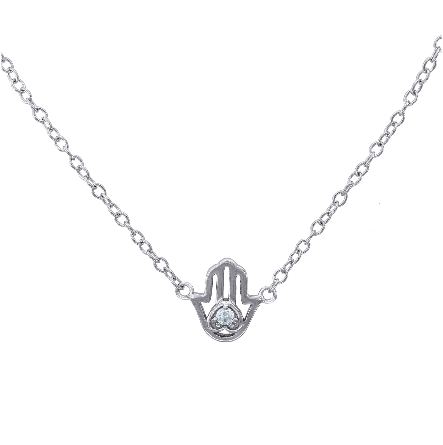 Sterling Silver Women Cubic Zirconia Hamsa Stud Earrings Necklace Bracelet Set