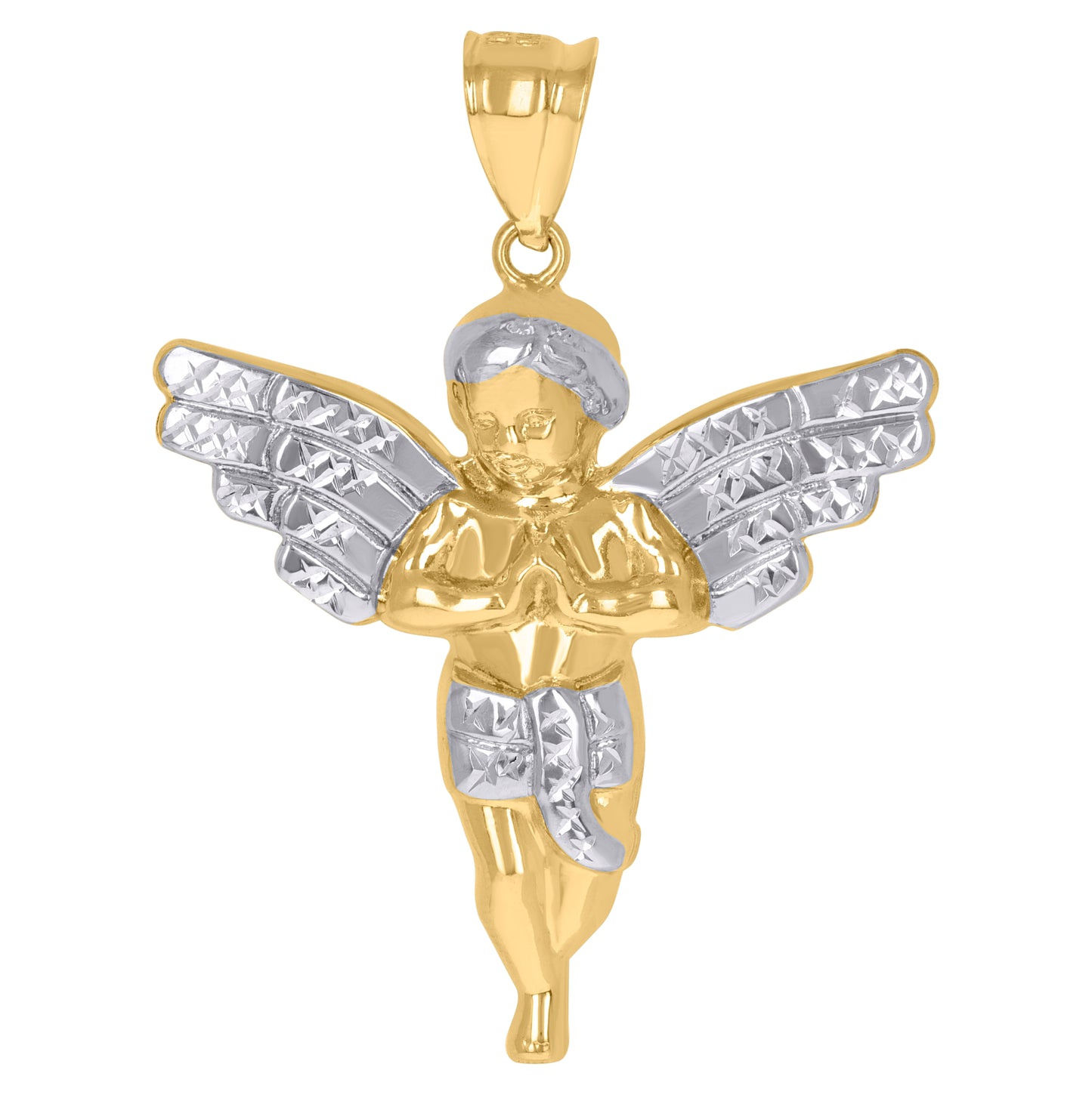 10K Gold Two-Tone Diamond-Cut Mens Angel Religious Charm Pendant