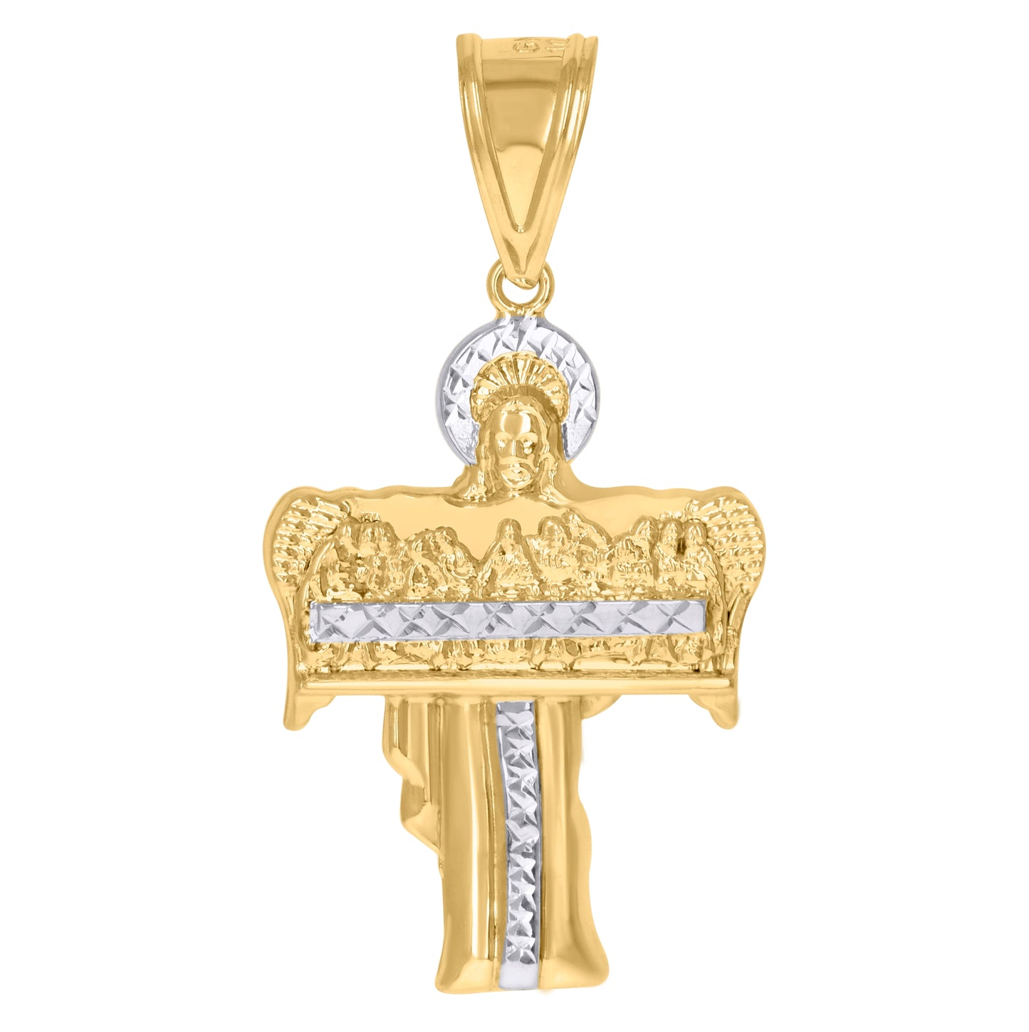 10K Gold Two-Tone Diamond-Cut Mens Last Supper Jesus Religious Charm Pendant