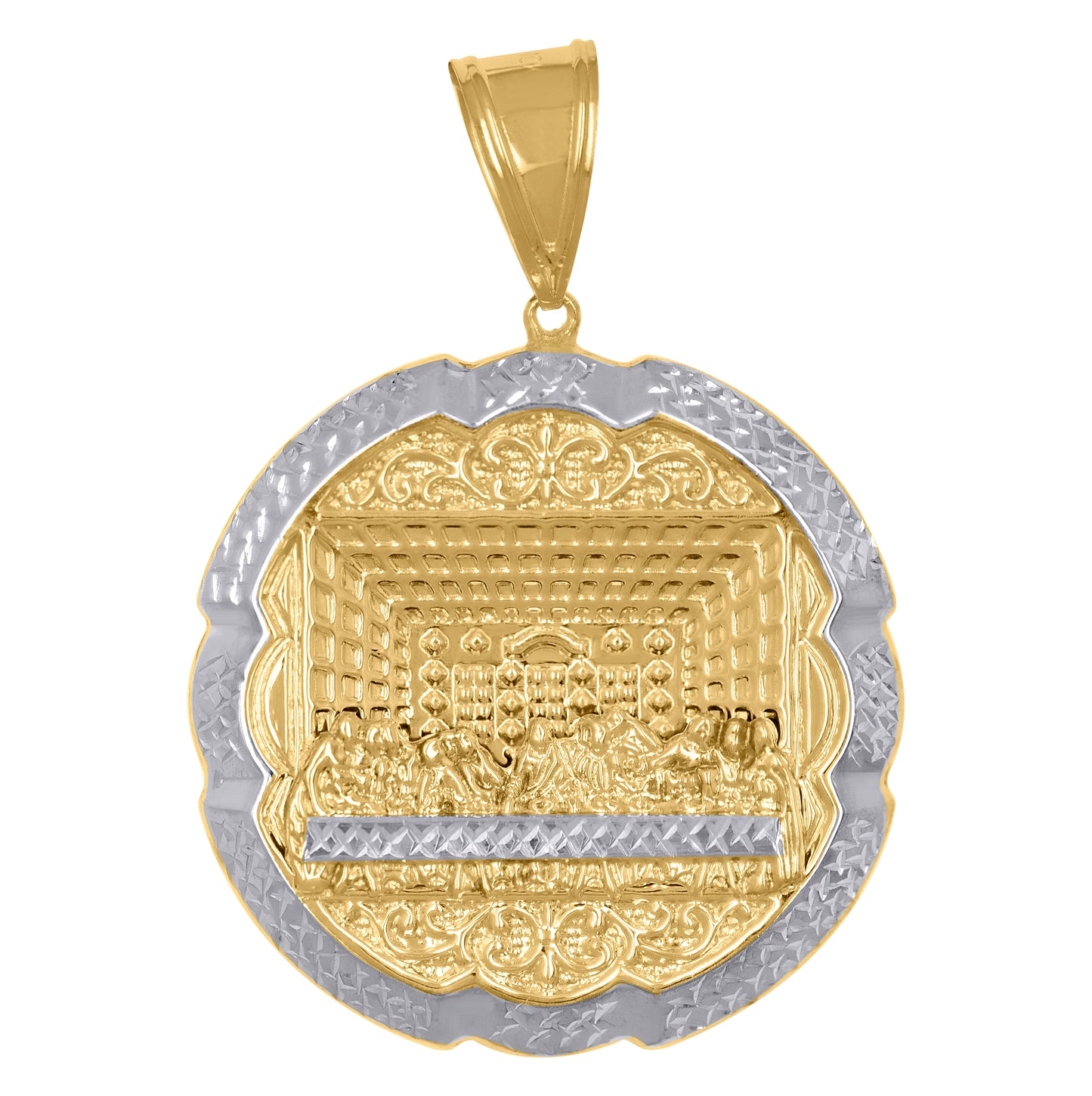 10K Gold Two-Tone Diamond-Cut Mens Last Supper Religious Medallion Charm Pendant