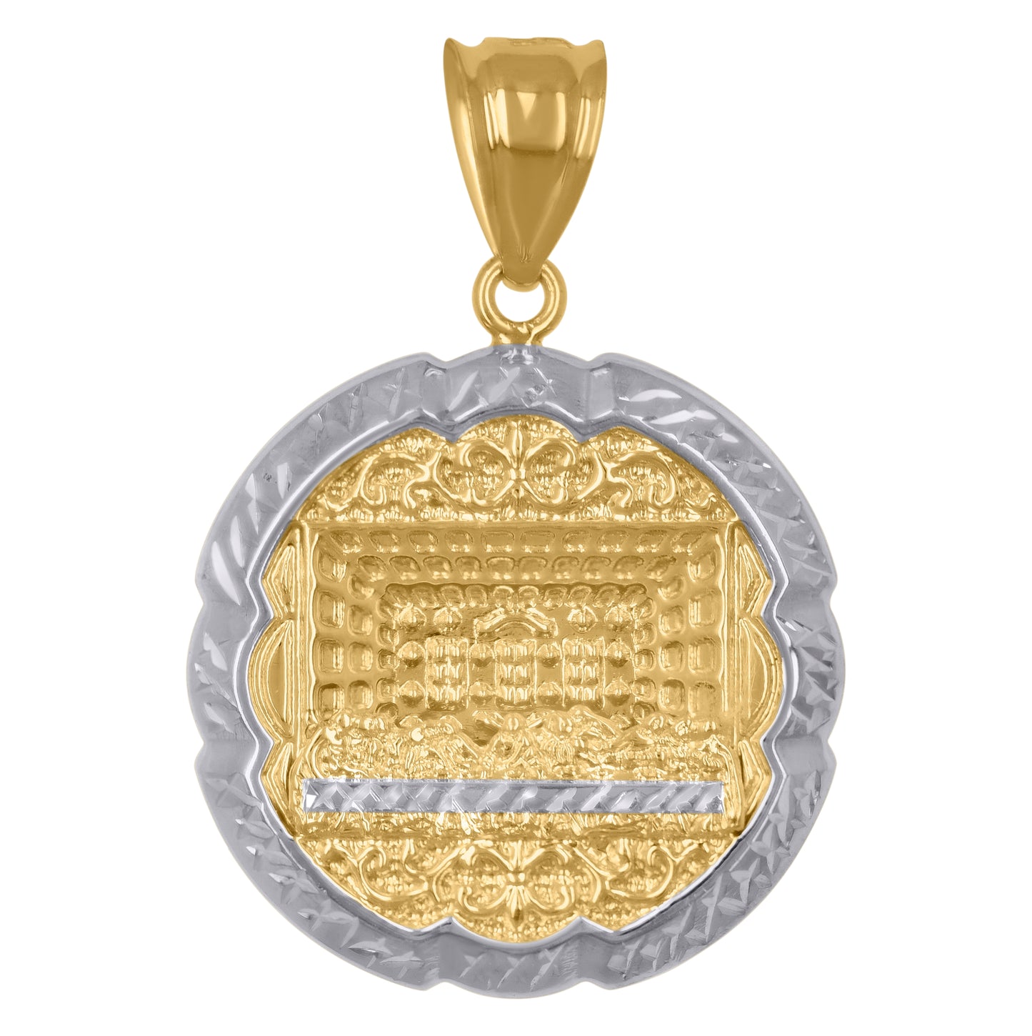 10K Gold Two-Tone Diamond-Cut Mens Last Supper Religious Medallion Charm Pendant