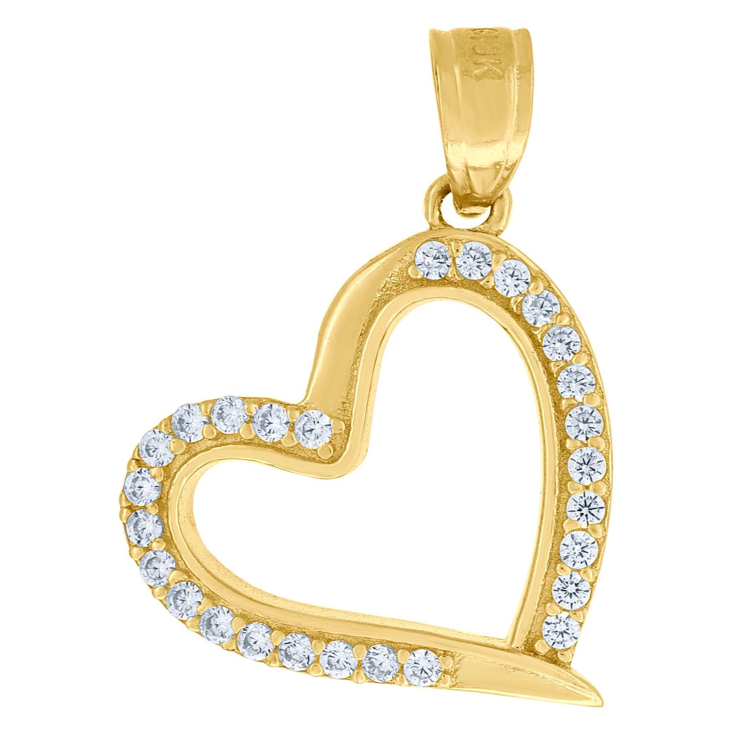 10K Yellow Gold Womens Cubic Zirconia Cubic-Zirconia Open Heart Love Charm Pendant