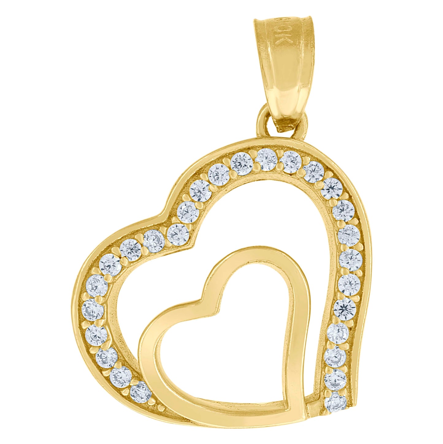 10K Yellow Gold Cubic-Zirconia Womens Heart Charm Pendant