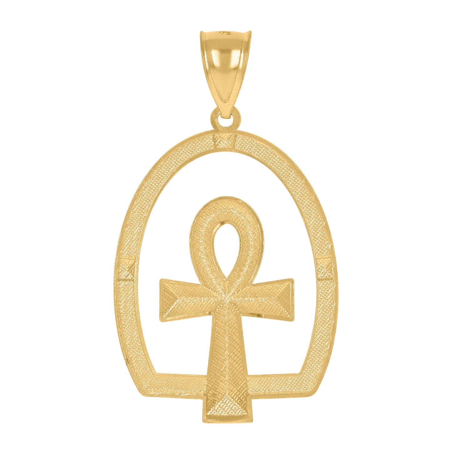 10K Two-Tone Gold Mens Women Diamond-Cut Ankh Cross Religious Charm Pendant
