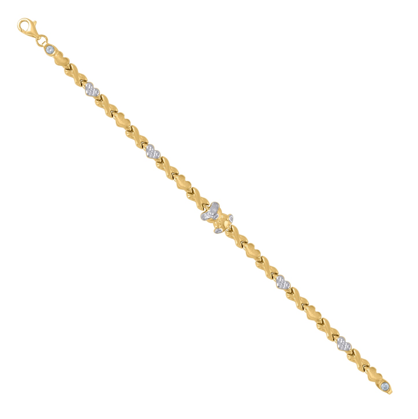 10K Two-tone Gold Womens Teddy Bear Link 8" Bracelet