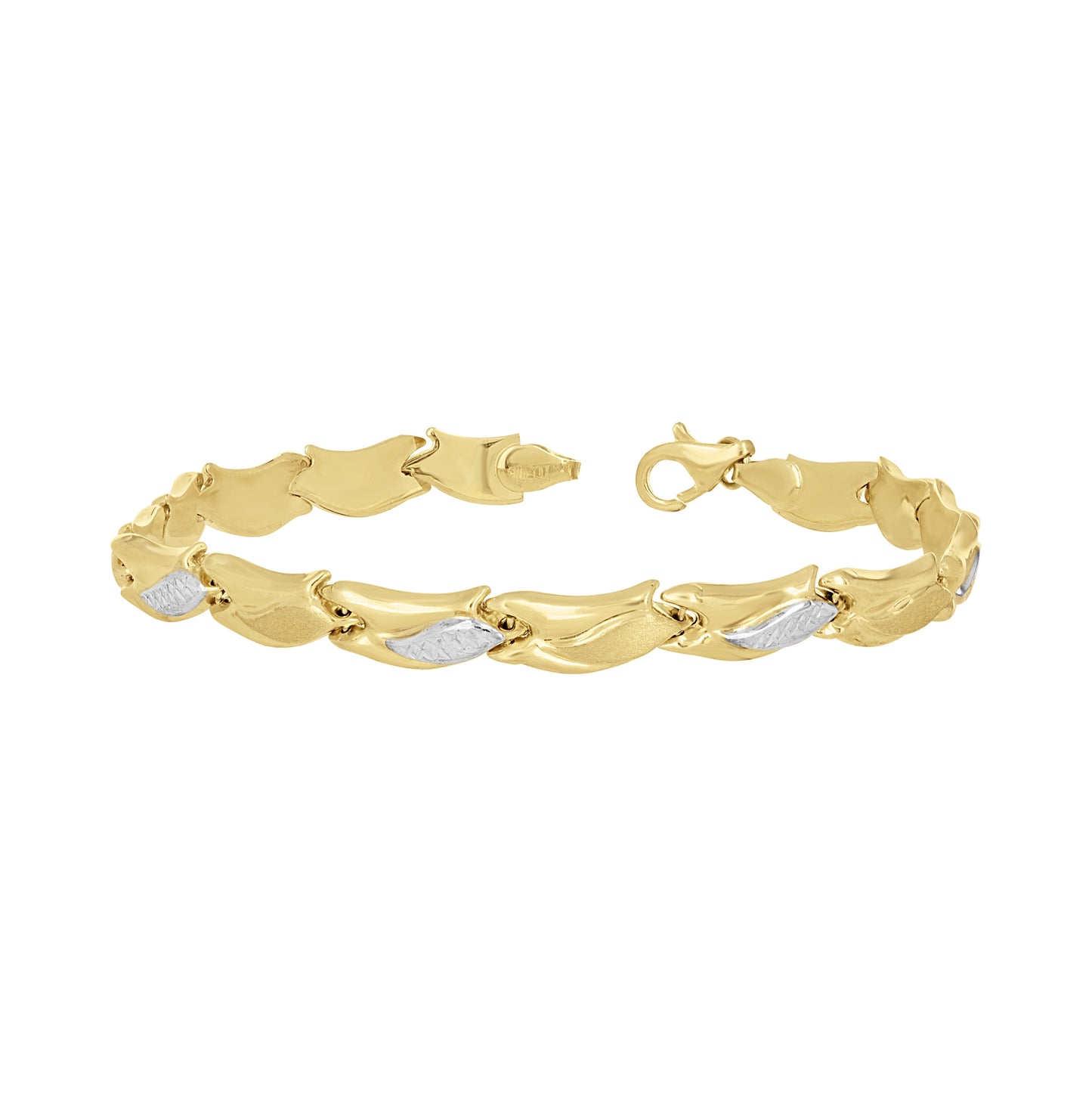 10K Two-Tone Gold Womens Fish Motif Link Bracelet Size 8 Inches