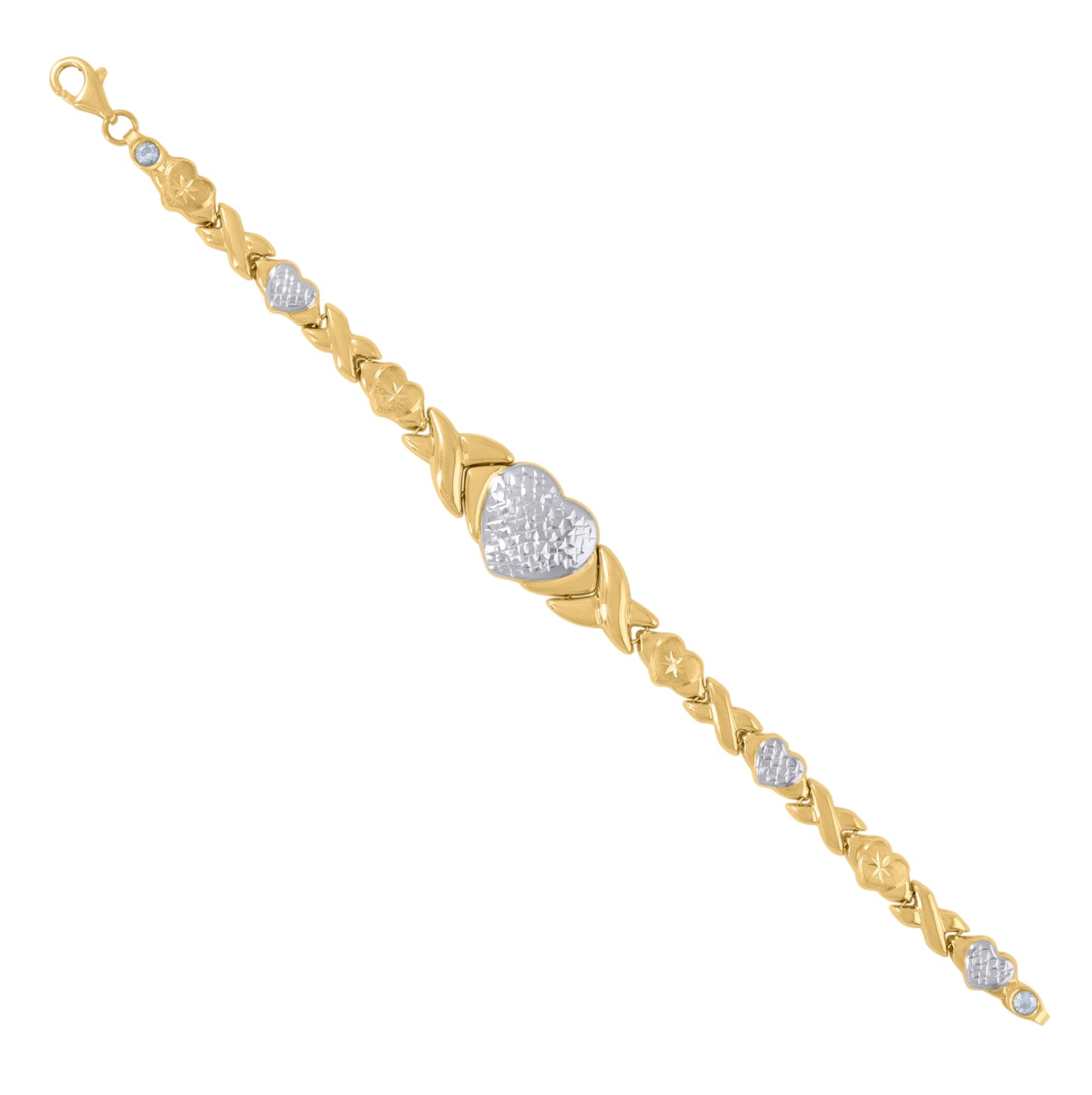 10K Two-tone Gold Womens Heart Link 7" Bracelet