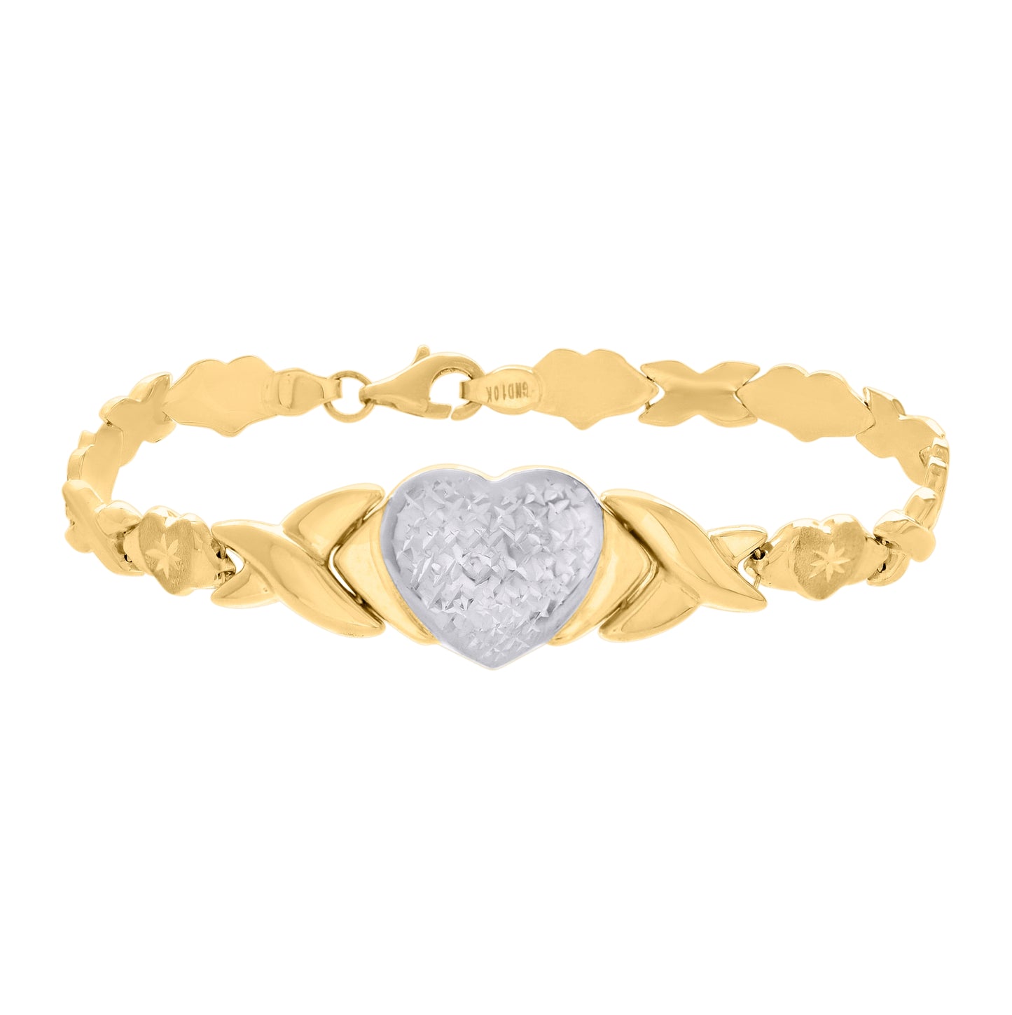 10K Two-tone Gold Womens Heart Link 7" Bracelet
