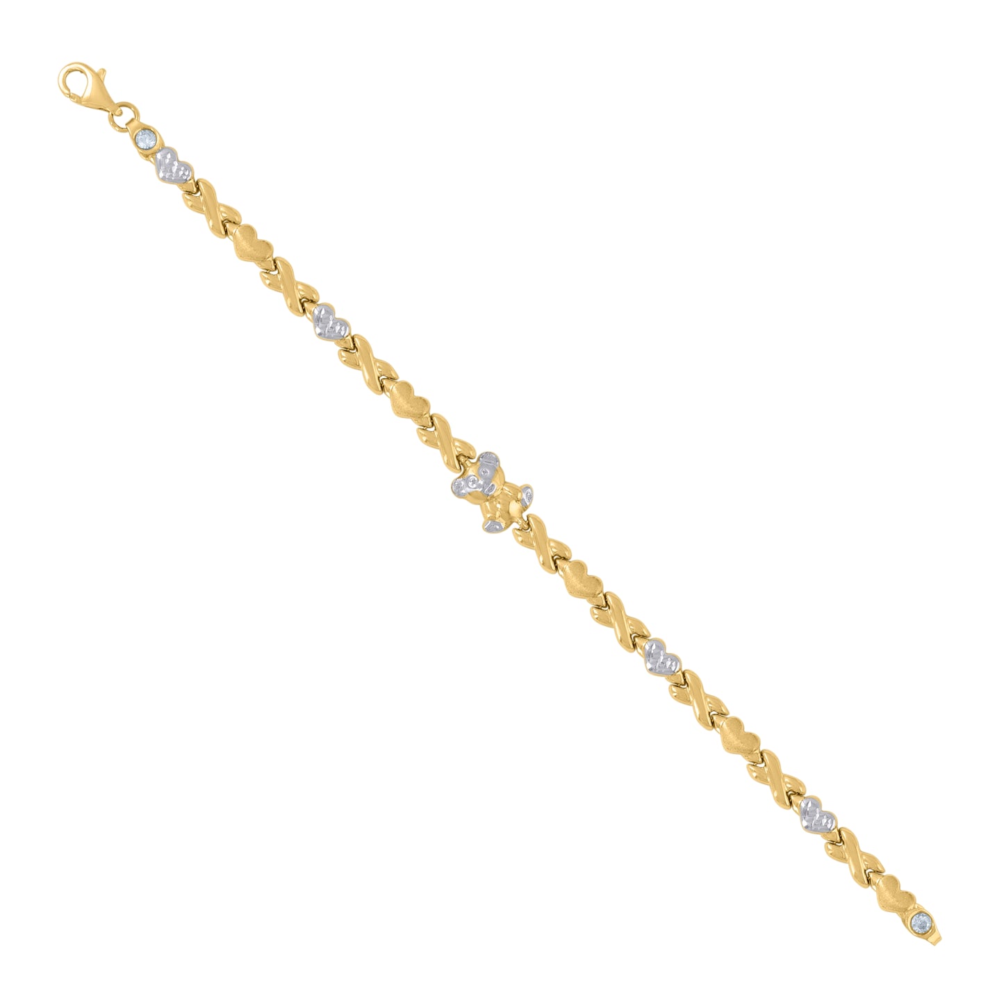 10K Two-tone Gold Womens Teddy Bear Link 7" Bracelet