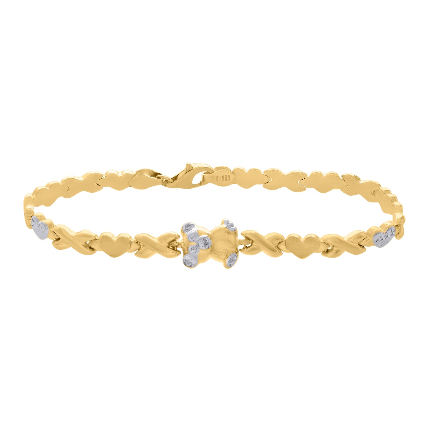 10K Two-tone Gold Womens Teddy Bear Link 7" Bracelet