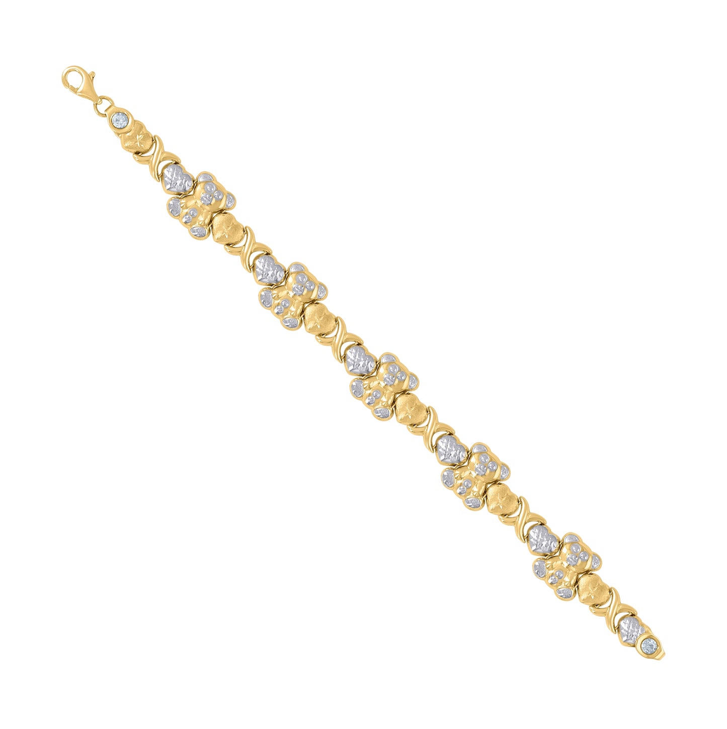 10K Two-tone Gold Womens Teddy Bear Link 7" Bracelet
