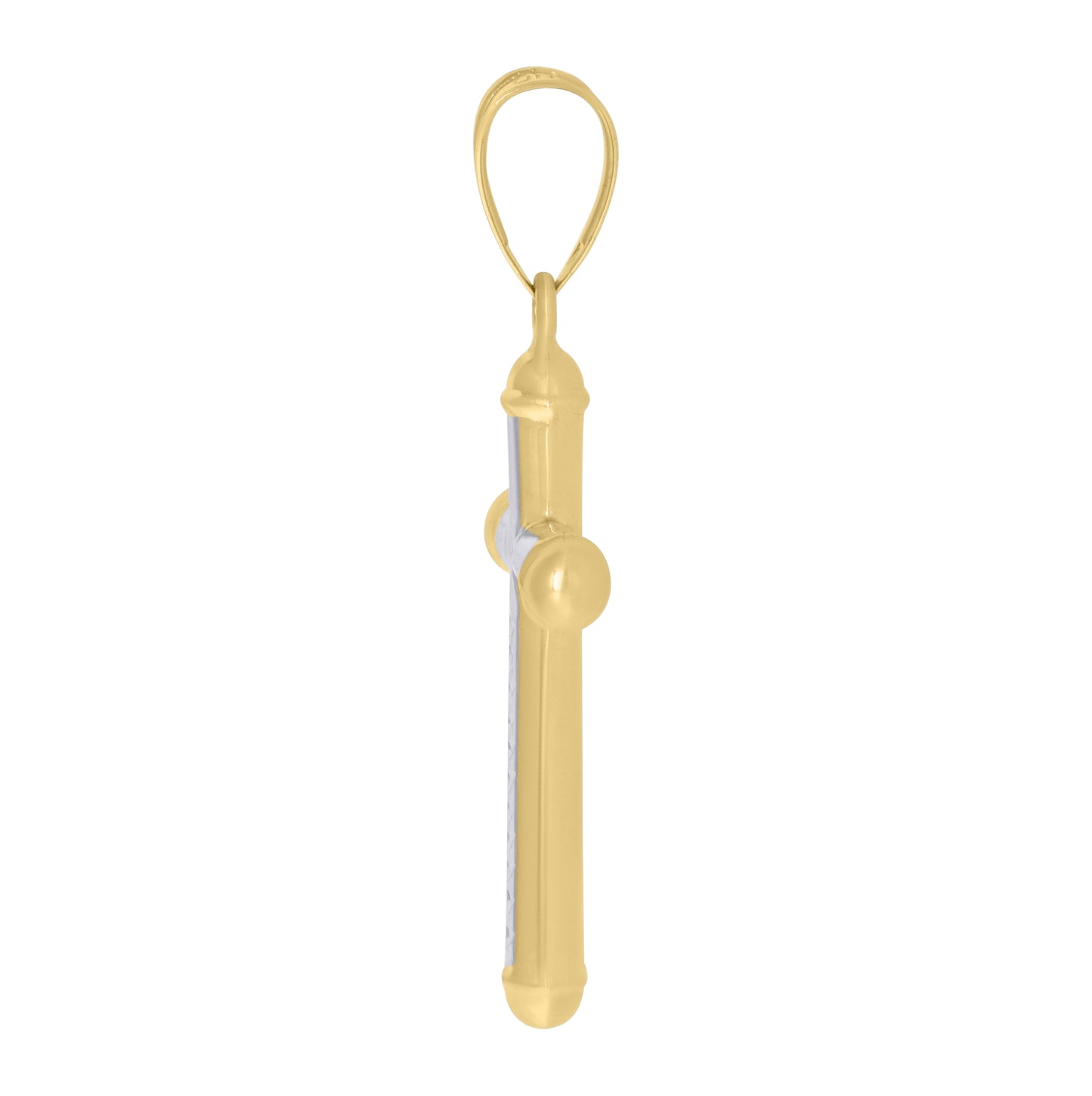 10K Two-Tone Gold Unisex Textured Cross Religious Charm Pendant
